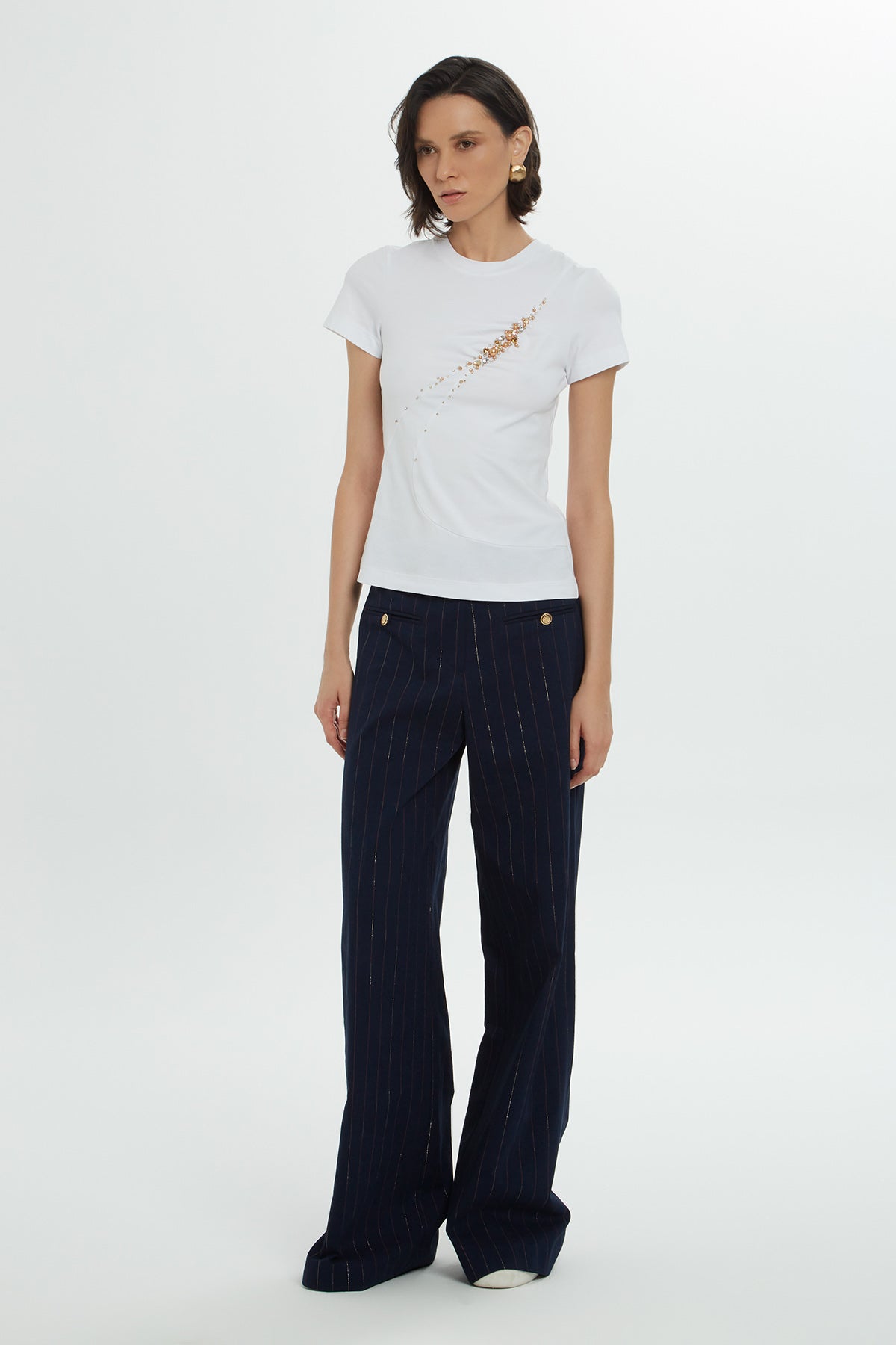 İnci Ve Detaylı Kısa Kollu T-shirt