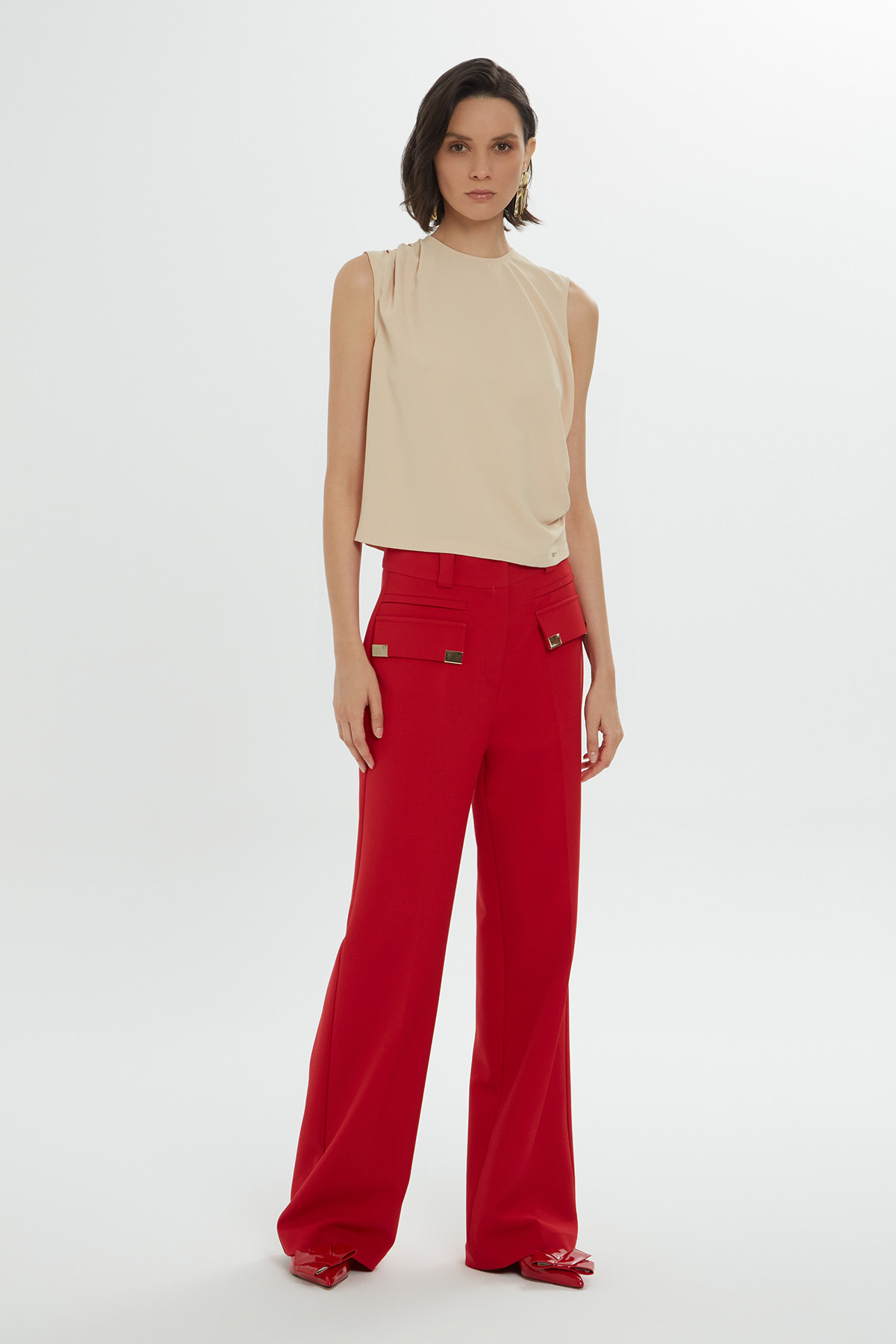 Kısa Kollu Arkası Fermuarlı Drapeli Bluz