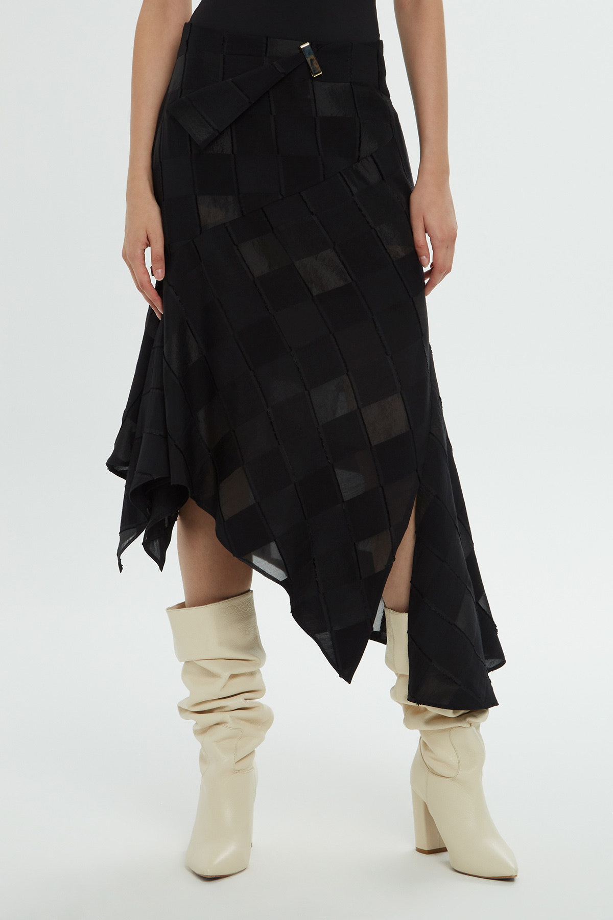 Asimetrik Kesim Midi Boy Etek