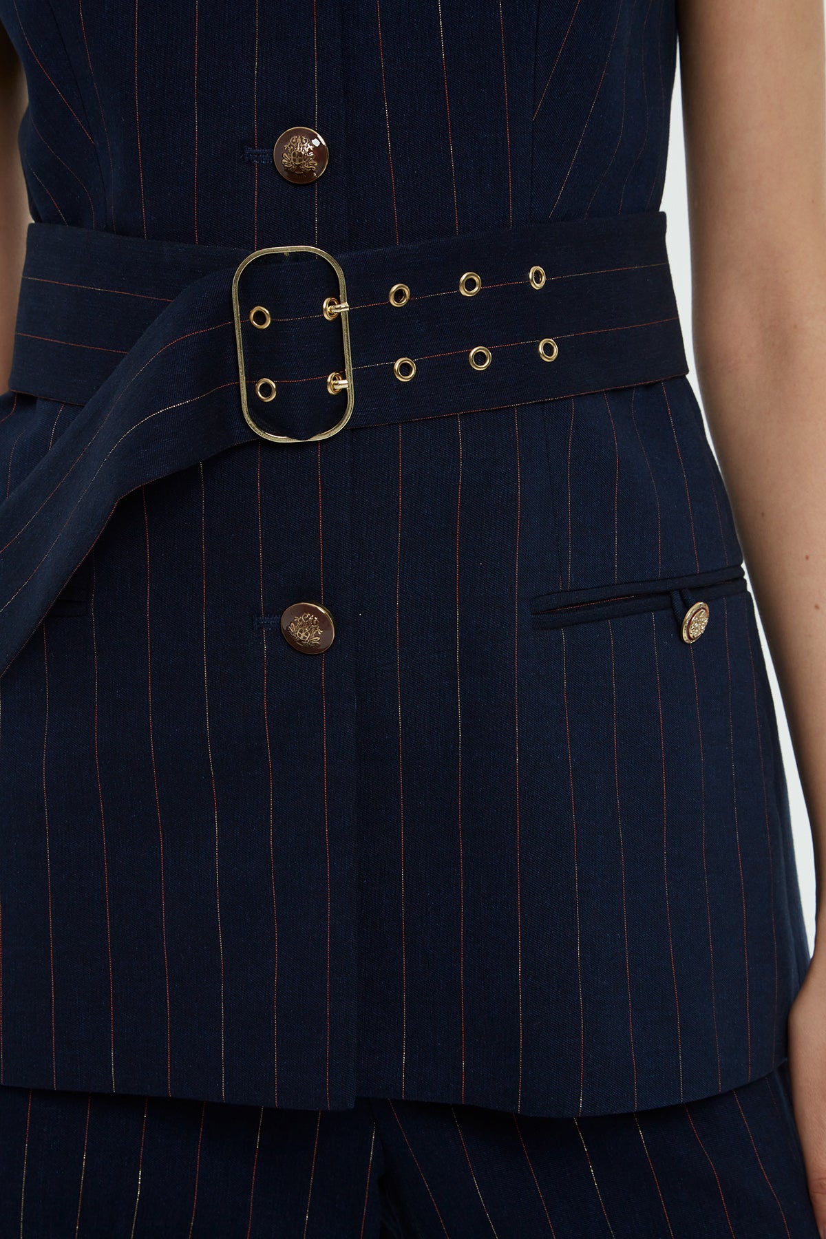 Kemer Detaylı Çizgili Yelek