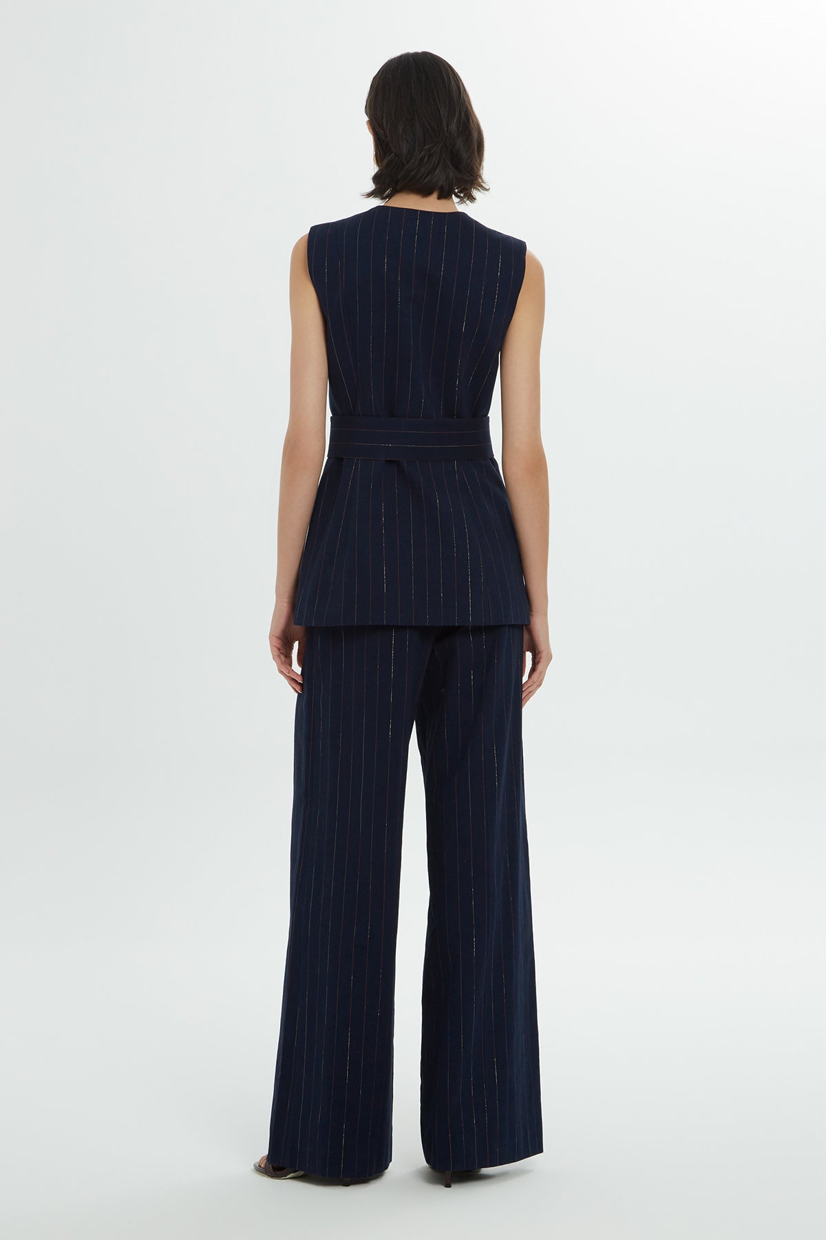 Kemer Detaylı Çizgili Yelek