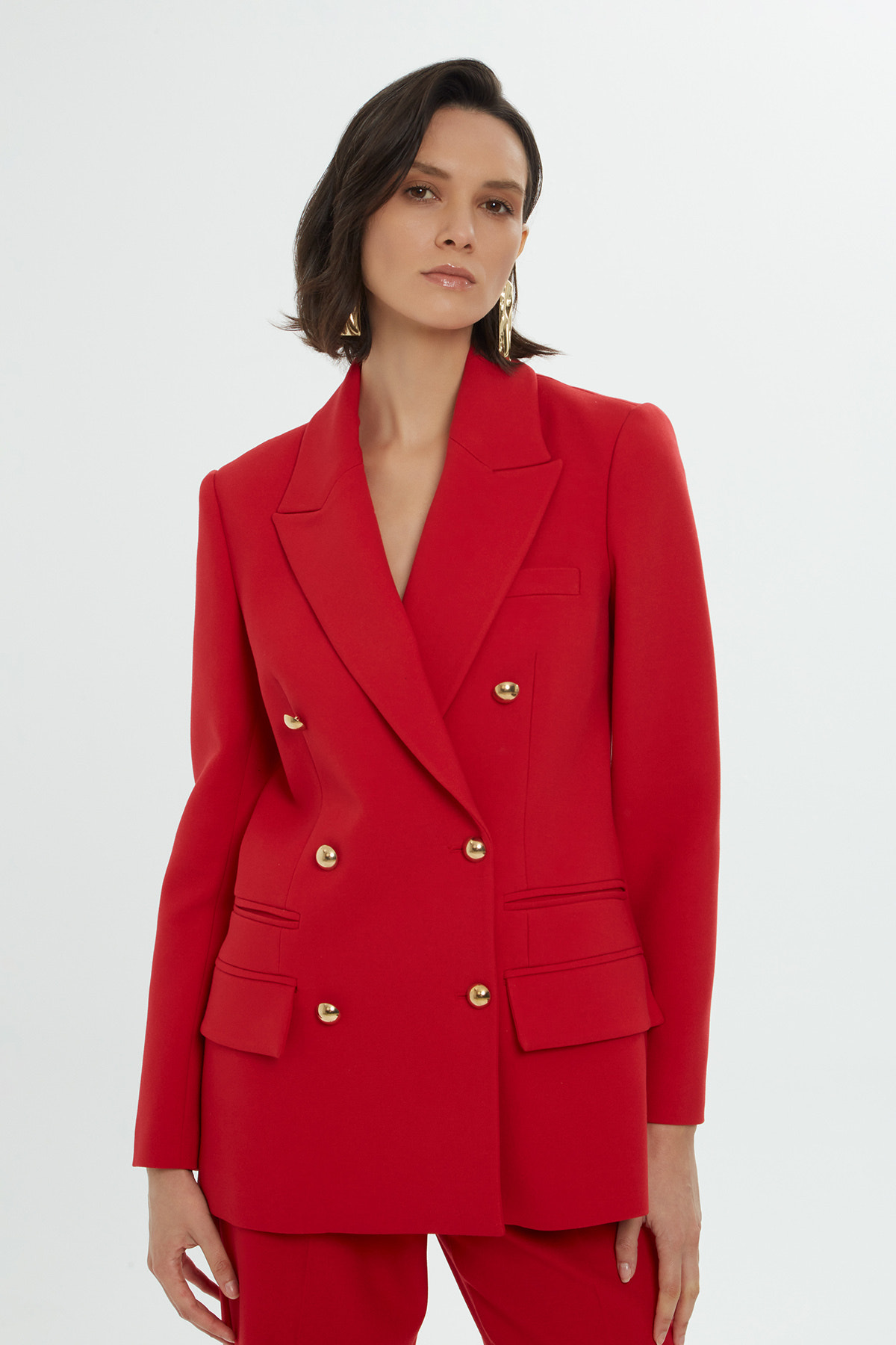 Uzun Kollu Omuz Vatkalı Astarlı Ceket