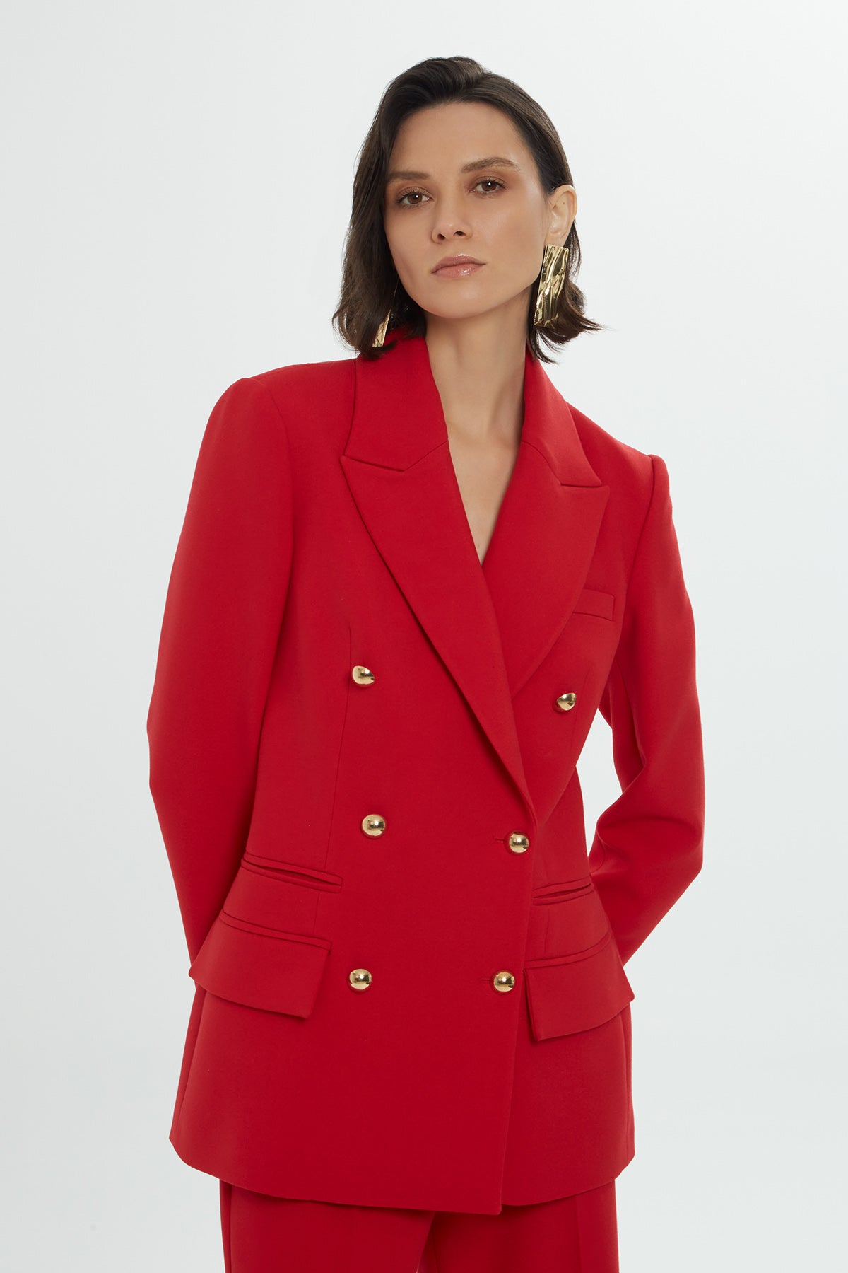 Uzun Kollu Omuz Vatkalı Astarlı Ceket