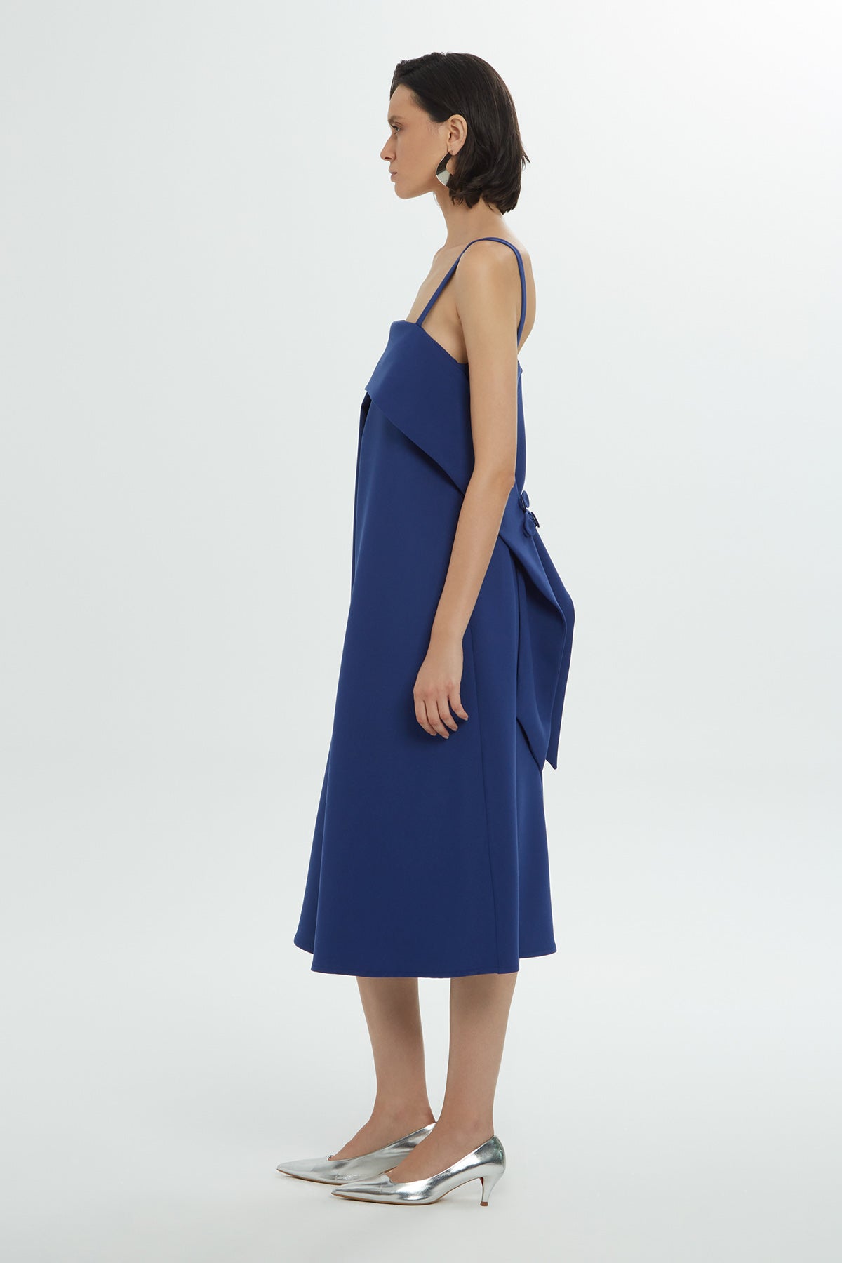 Askılı Drapeli Midi Elbise