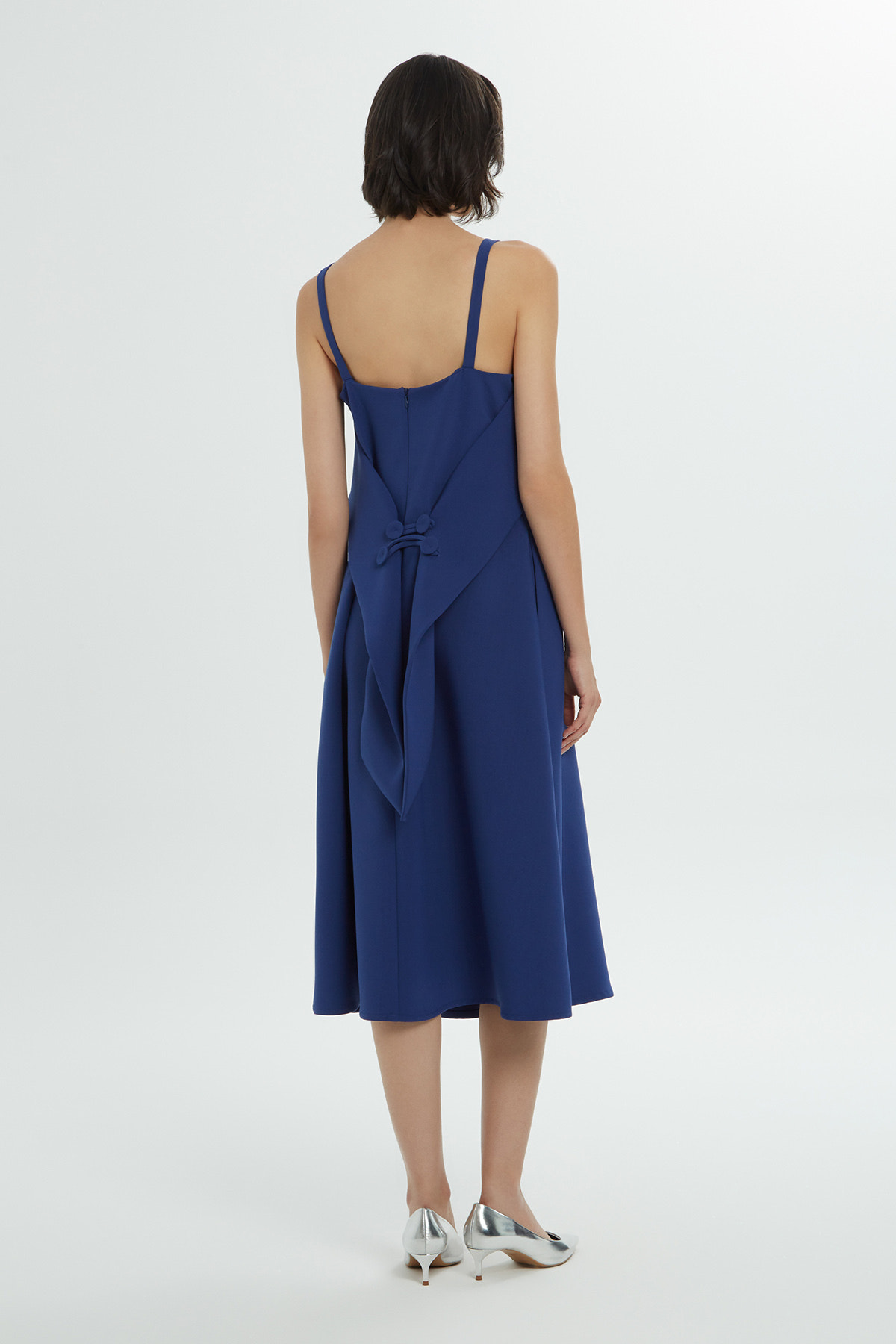 Askılı Drapeli Midi Elbise