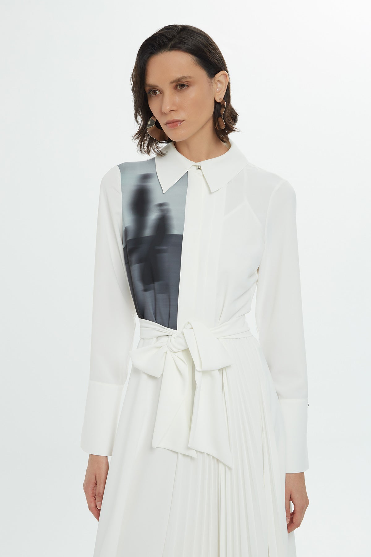 Gömlek Yaka Beli Kemerli Midi Boy Elbise