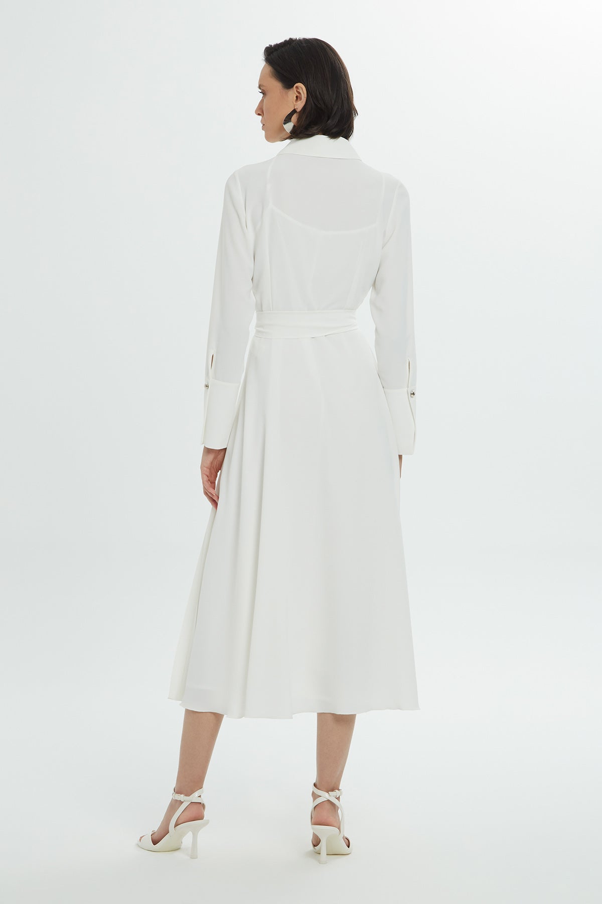 Gömlek Yaka Beli Kemerli Midi Boy Elbise