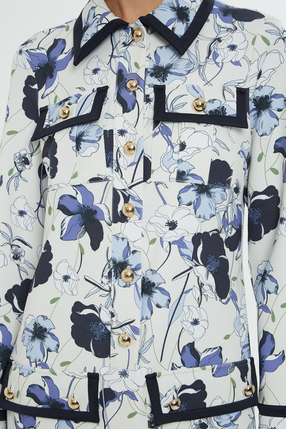 Düğme Detaylı Uzun Kollu Desenli Mini Elbise