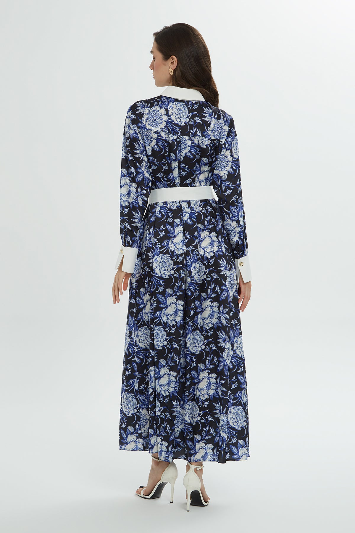 Gömlek Yaka Desenli Maxi Boy Elbise