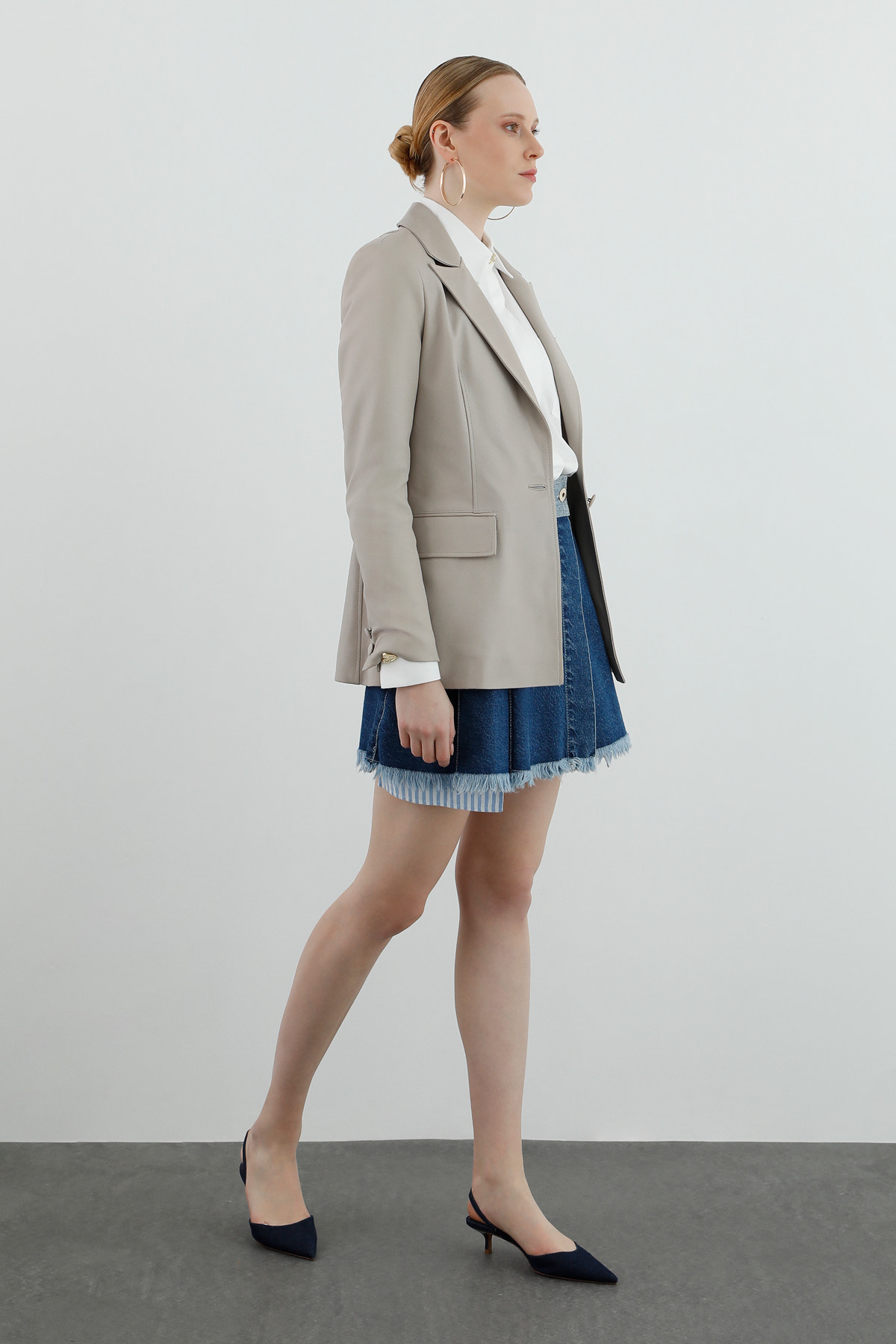 Ceket Yakalı Cep Detaylı Klasik Blazer Deri Ceket