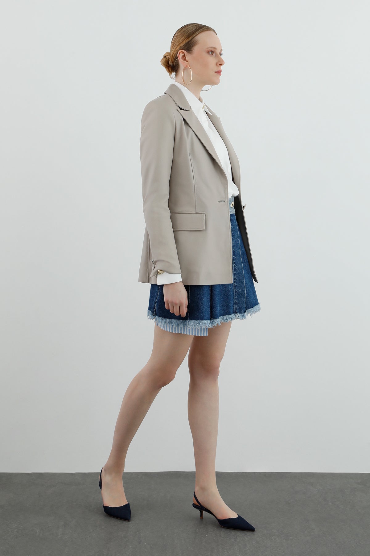 Ceket Yakalı Cep Detaylı Klasik Blazer Deri Ceket