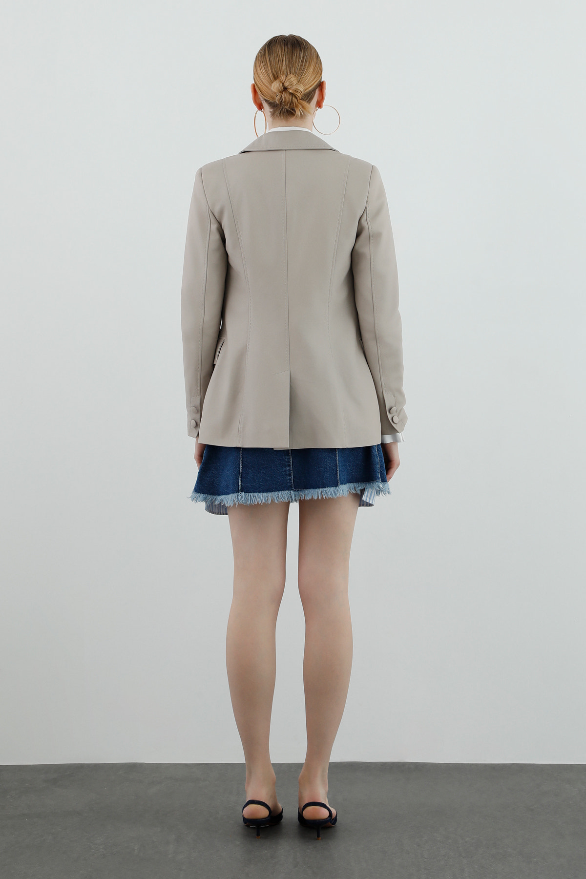 Ceket Yakalı Cep Detaylı Klasik Blazer Deri Ceket