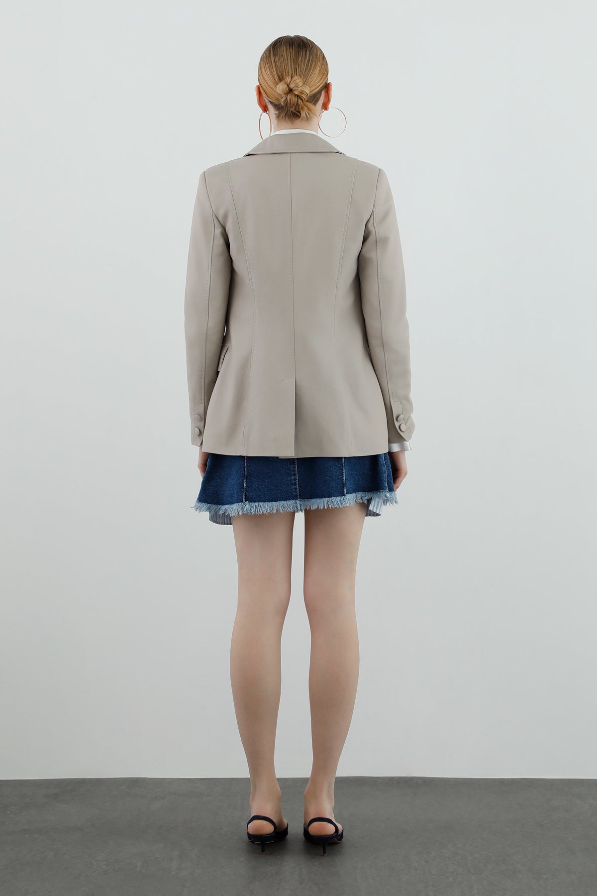 Ceket Yakalı Cep Detaylı Klasik Blazer Deri Ceket