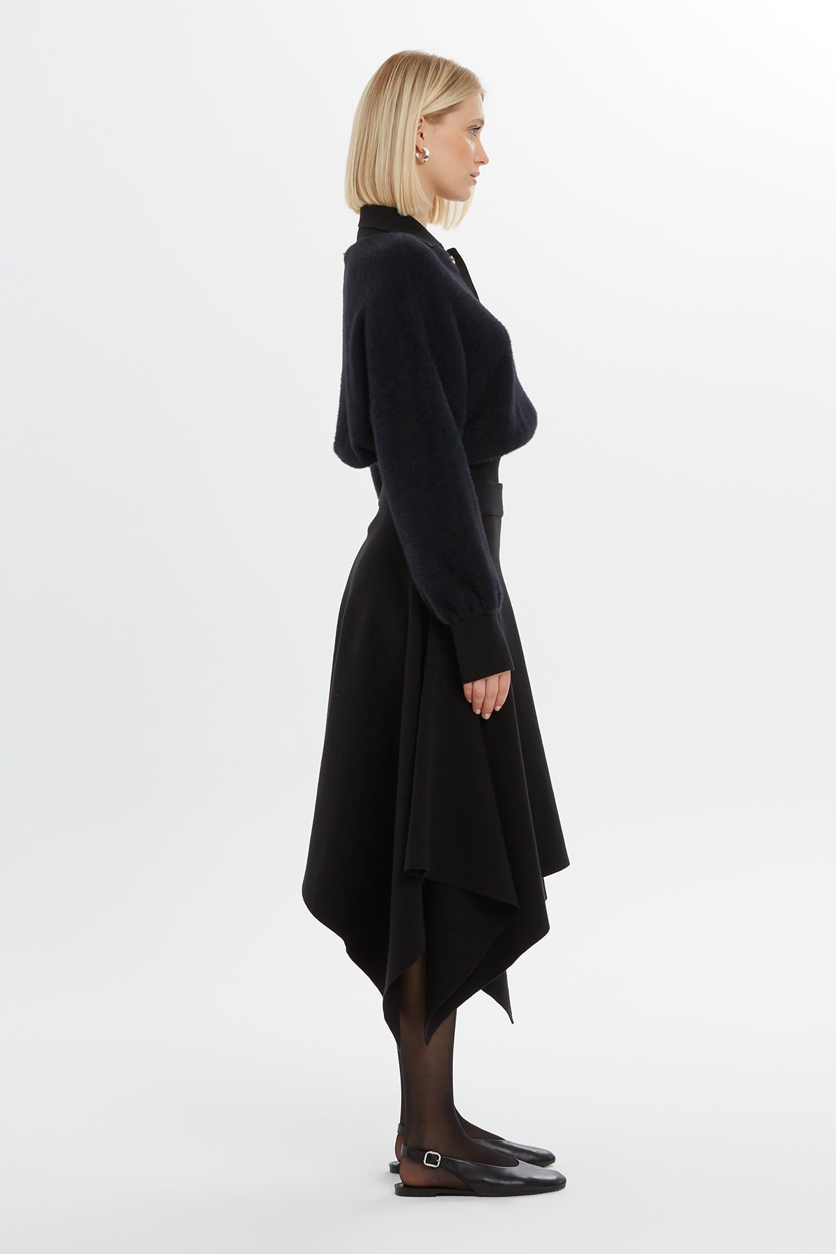 Beli Lastikli Asimetrik Kesim Triko Etek