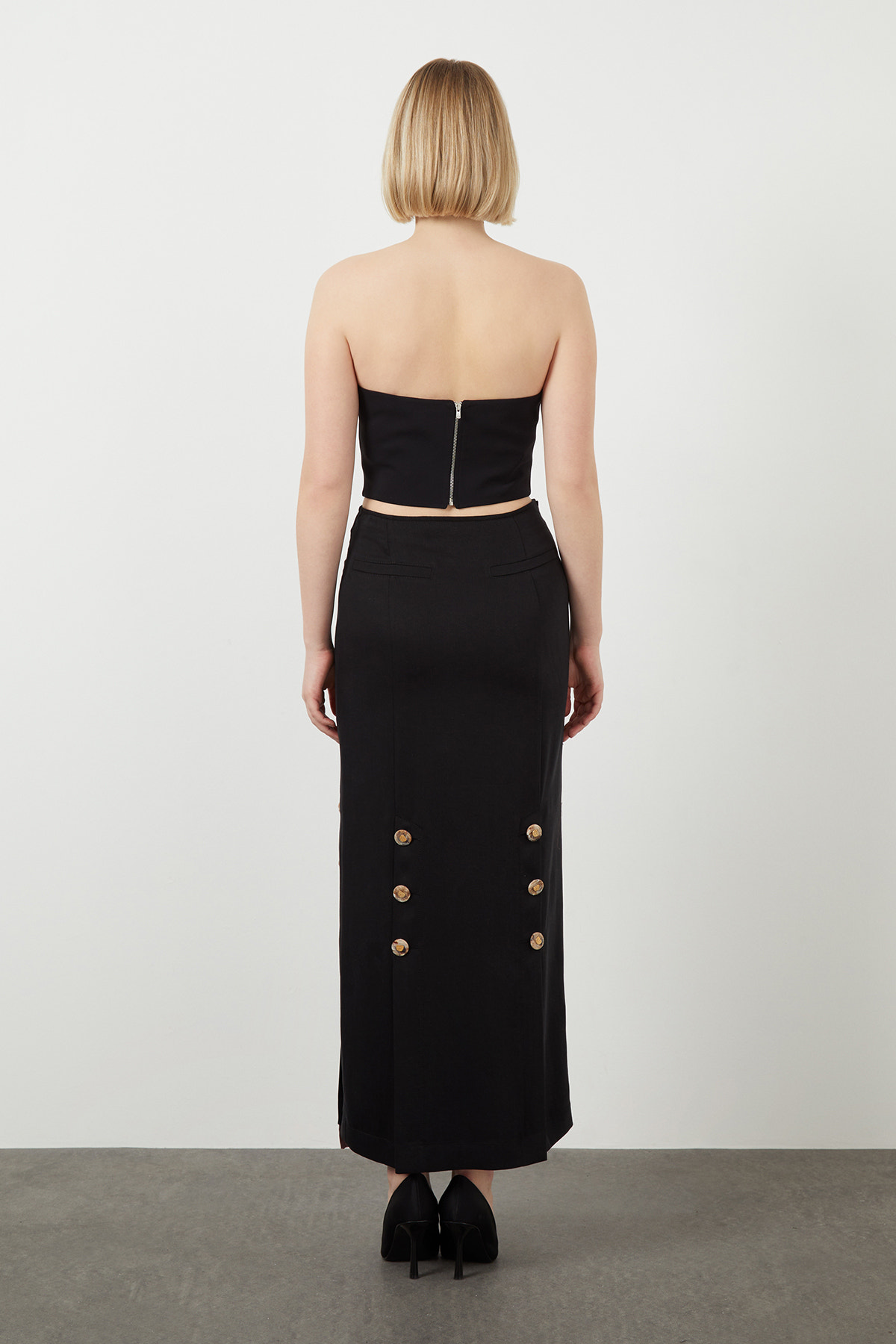Kruvaze Düğme Kapamalı Uzun Etek