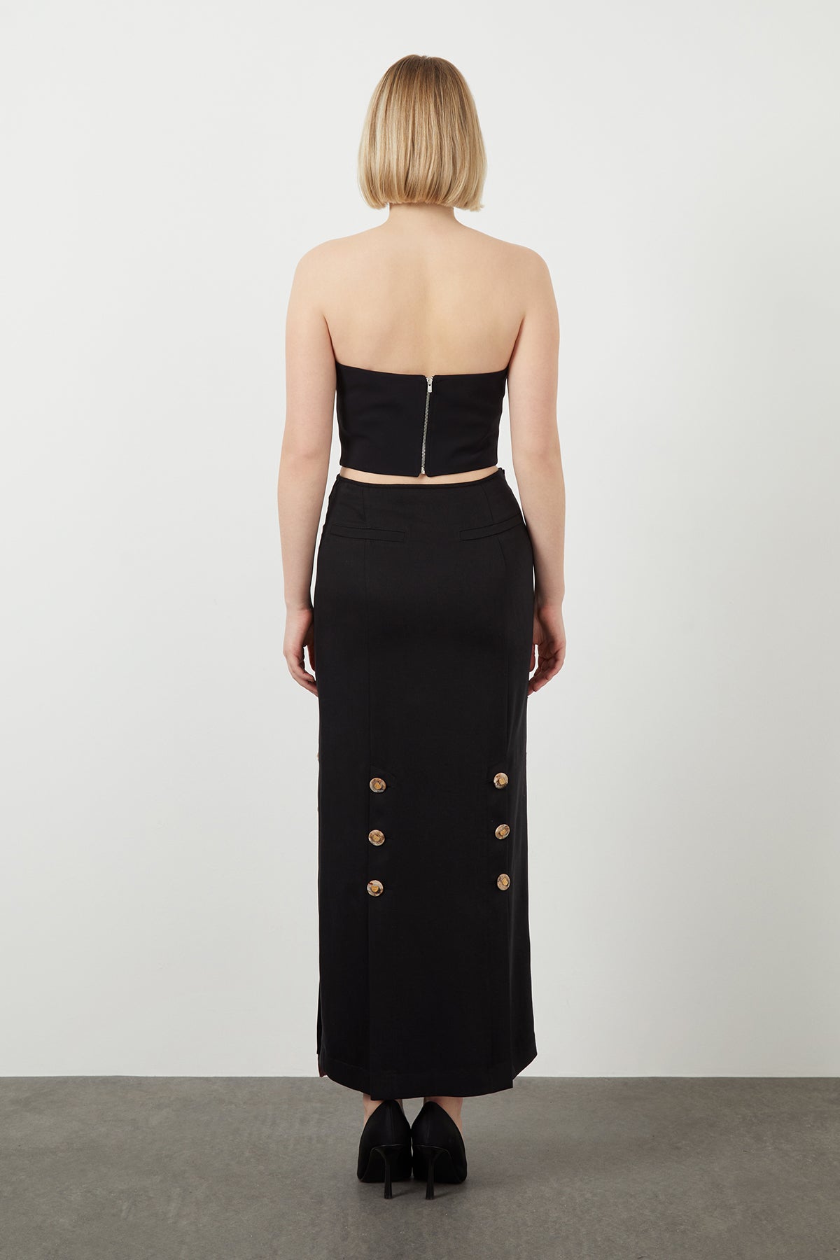 Kruvaze Düğme Kapamalı Uzun Etek