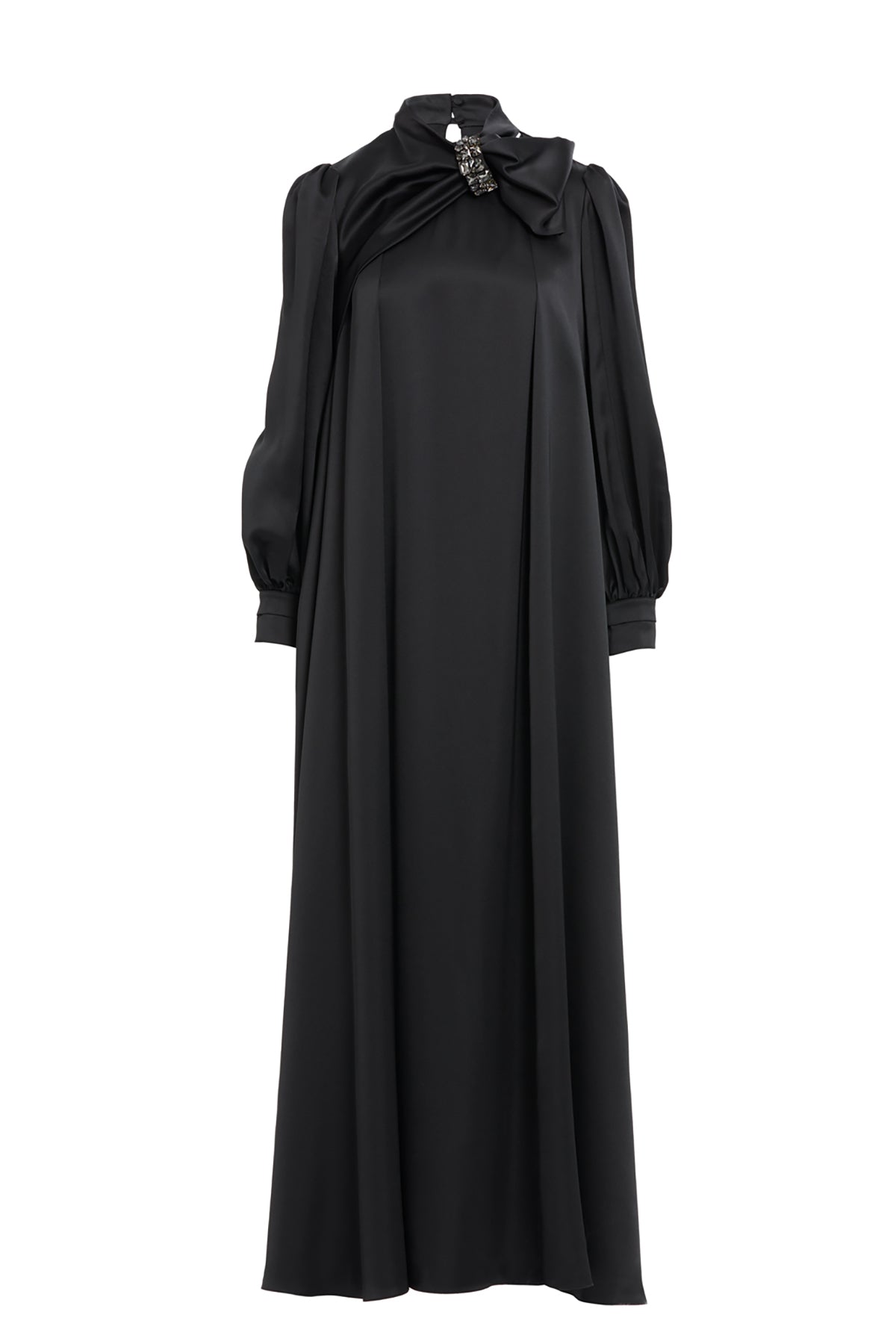 İşlemeli Fiyonk Detaylı Uzun Elbise