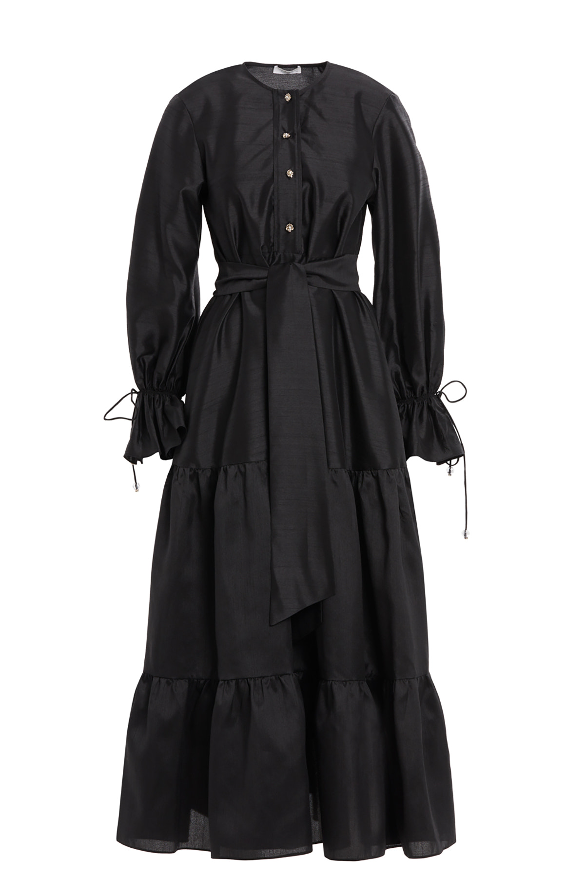 Taşlı Düğmeli Seyyar İç Elbiseli Maxi Boy Büzgülü Elbise