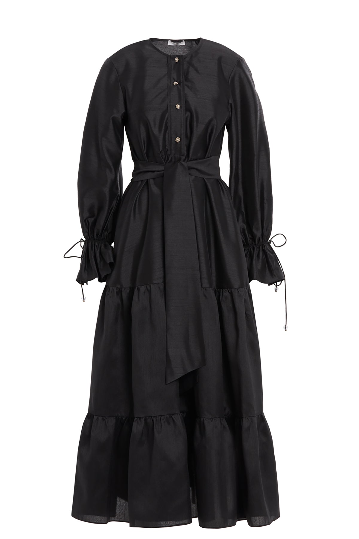 Taşlı Düğmeli Seyyar İç Elbiseli Maxi Boy Büzgülü Elbise