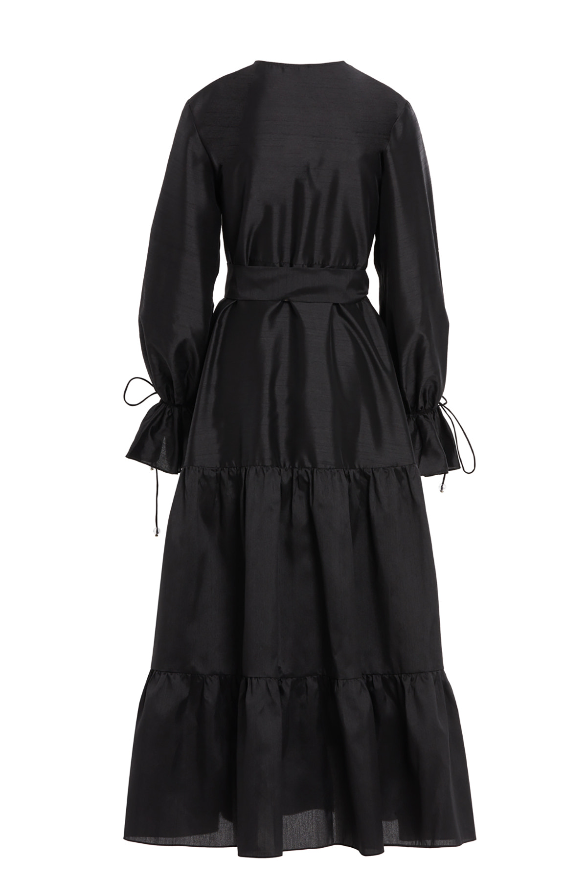 Taşlı Düğmeli Seyyar İç Elbiseli Maxi Boy Büzgülü Elbise