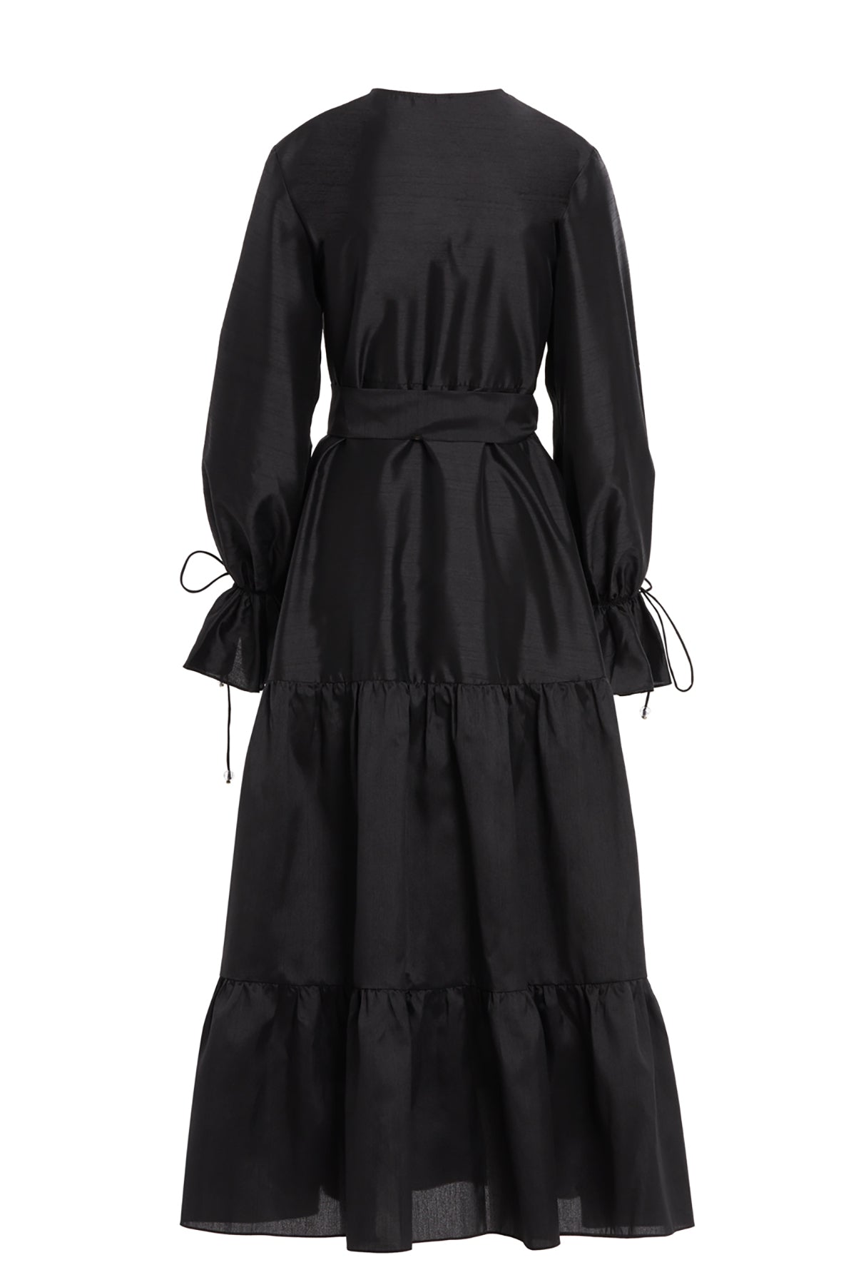 Taşlı Düğmeli Seyyar İç Elbiseli Maxi Boy Büzgülü Elbise