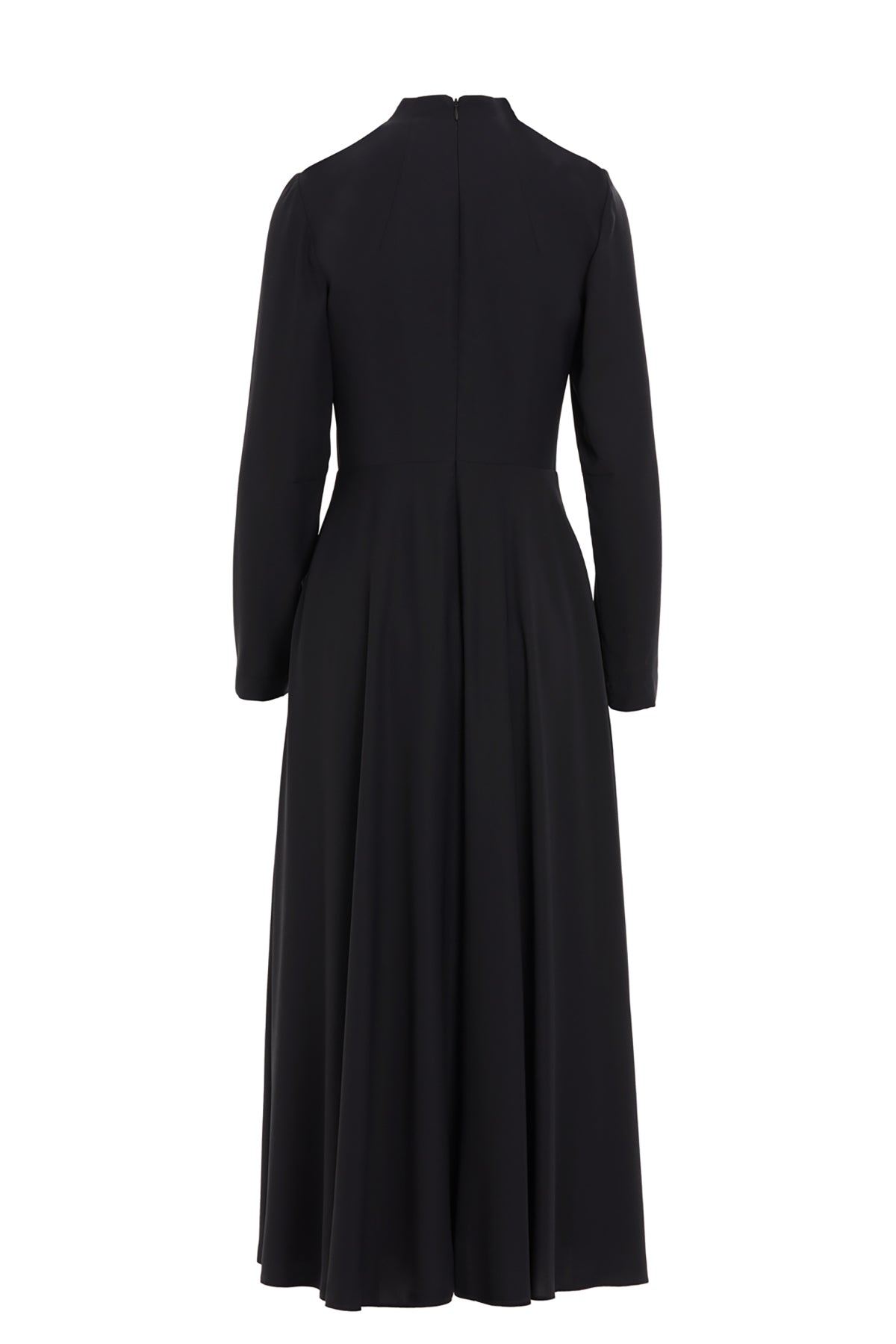 Önü Büzgülü Ve Toka Detaylı Yarım Boğazlı Uzun Kollu Maxi Boy Elbise