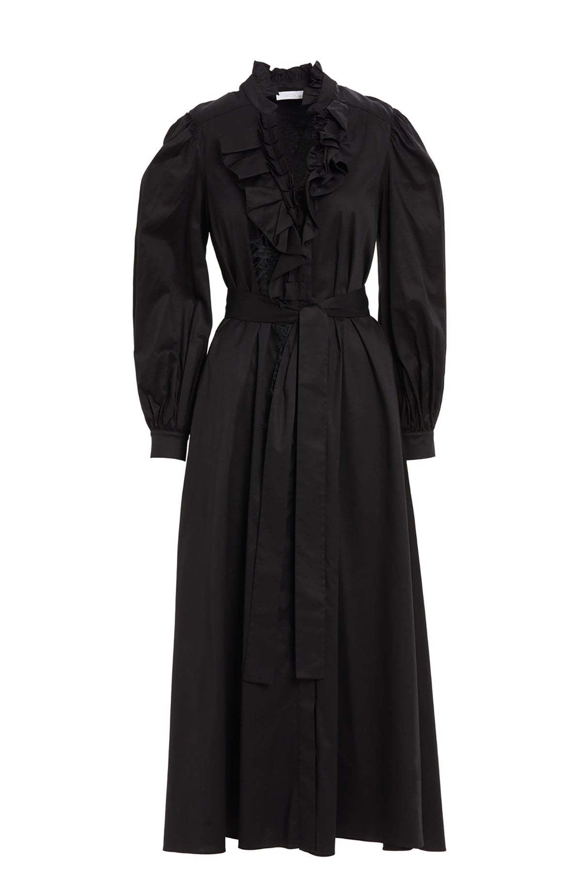 Fırfır Detaylı Belden Bağlamalı Maxi Astarlı Elbise