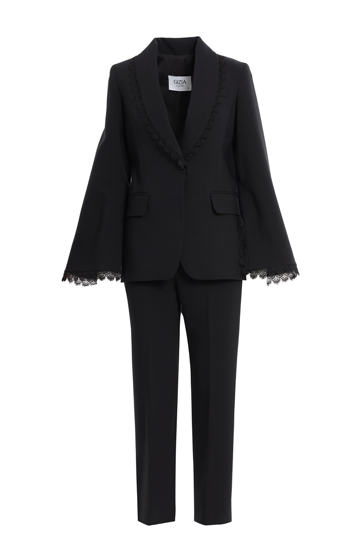 Kolları Ve Yakası Dantel Detaylı Ceket Pantolon Takım