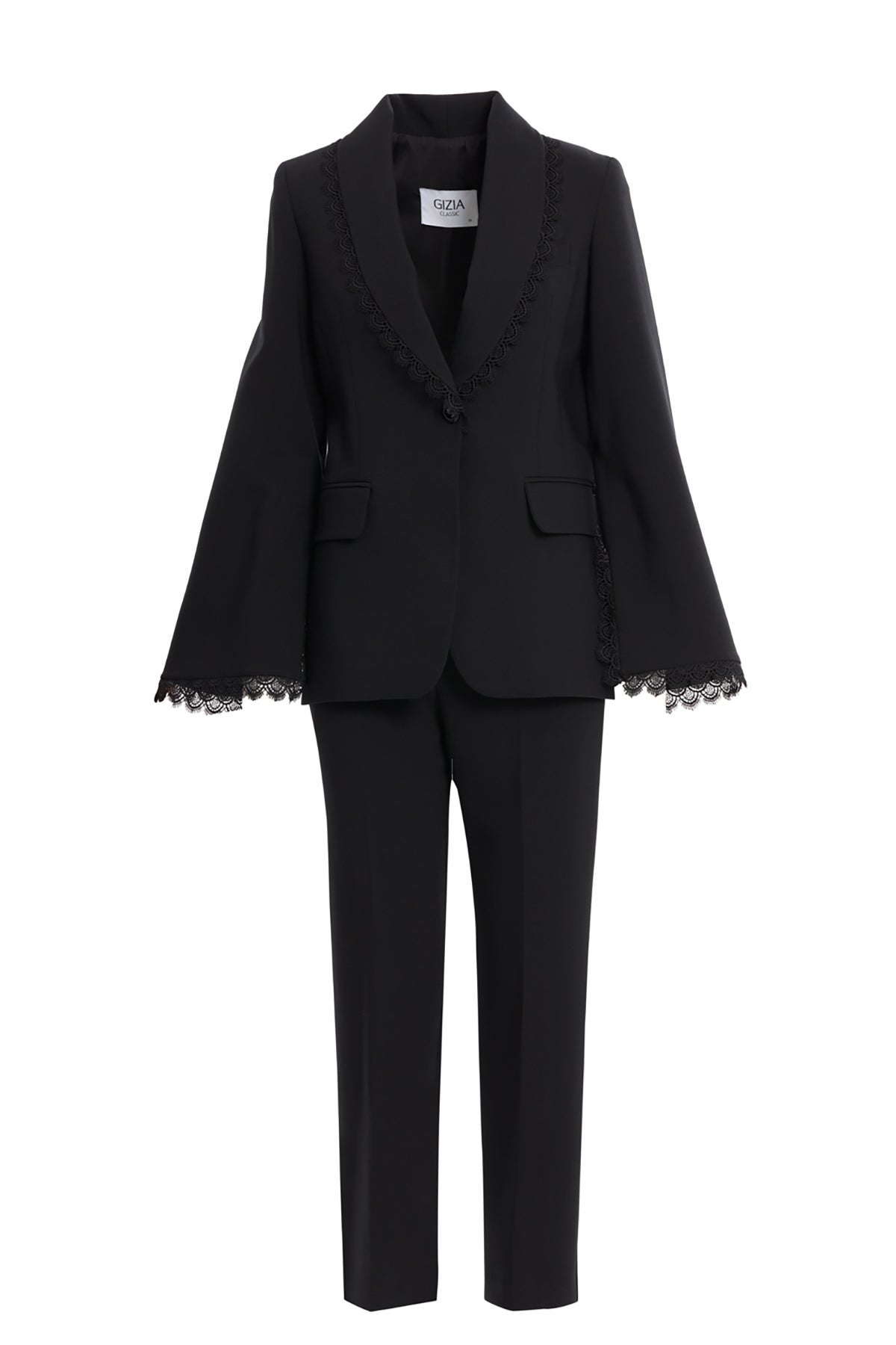 Kolları Ve Yakası Dantel Detaylı Ceket Pantolon Takım