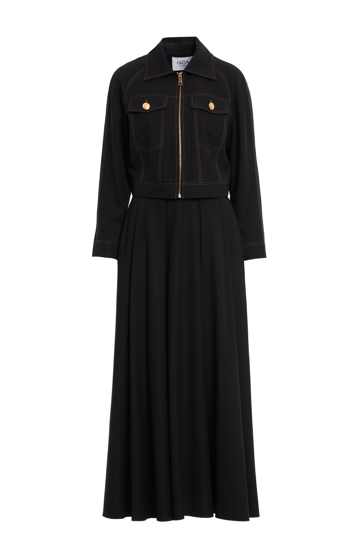 Fermuarlıi Kısa Ceket Ve Uzun Volanlı Etekli Takım