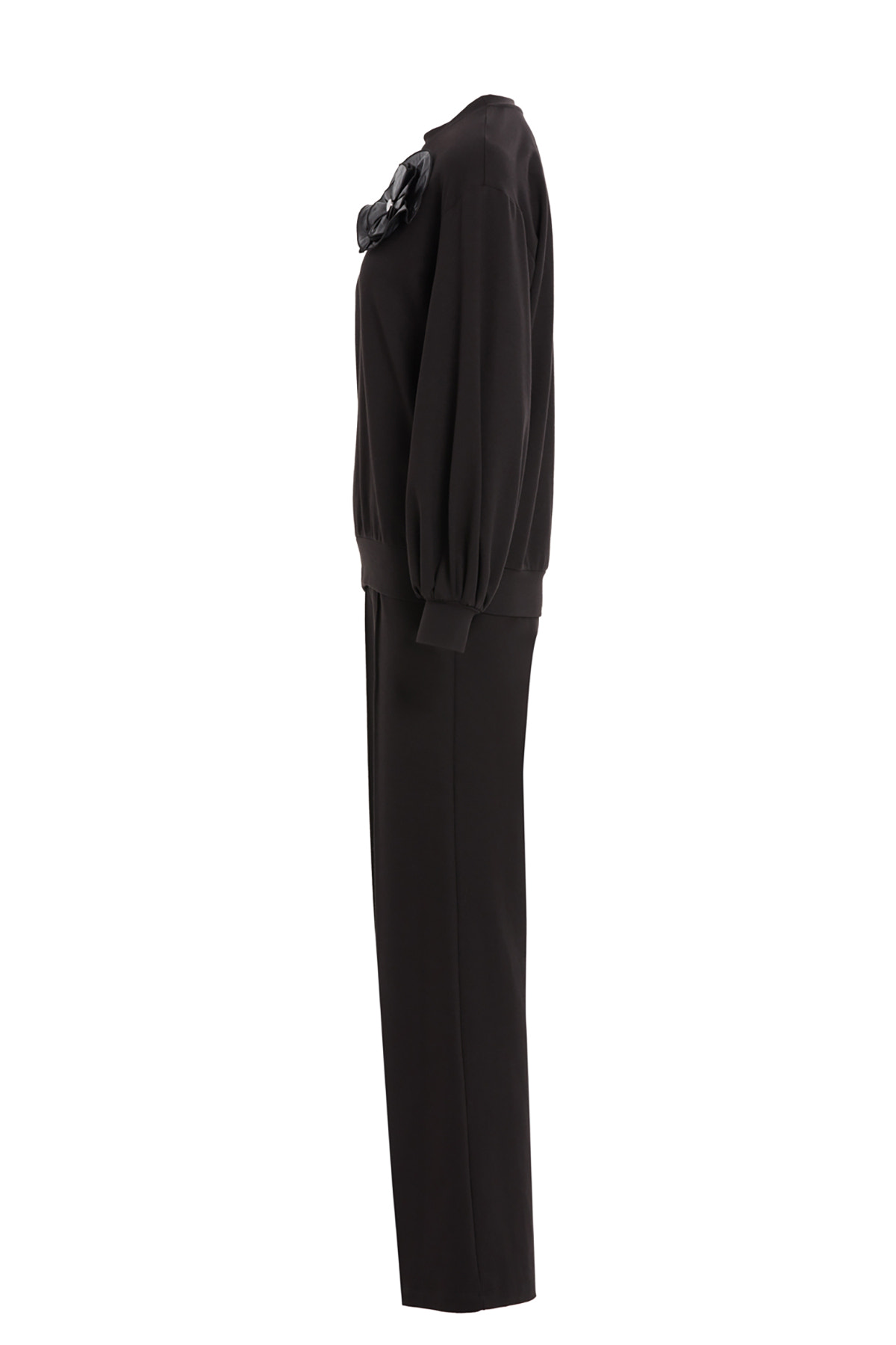 Broş Detaylı Büzgülü Kollu Pantolon T-shirt Takım