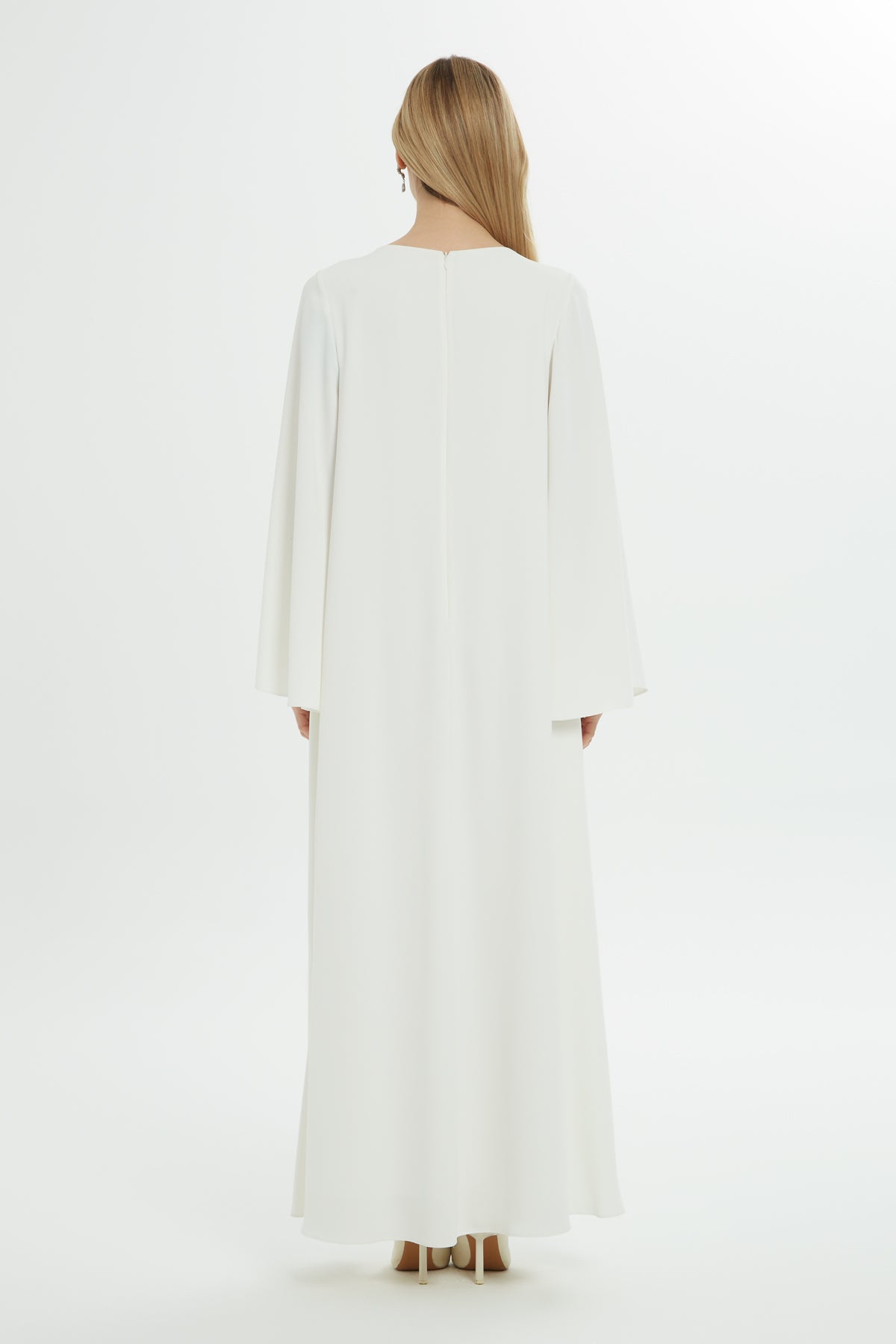 Pencere Detaylı İşlemeli Uzun Elbise