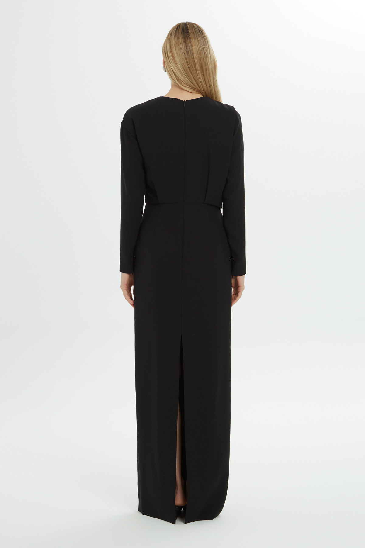 Pili Katlamalı Uzun Elbise