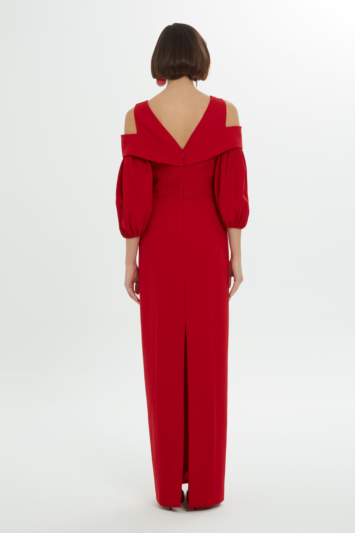 Omuz Dekolteli Balon Kollu Uzun Elbise