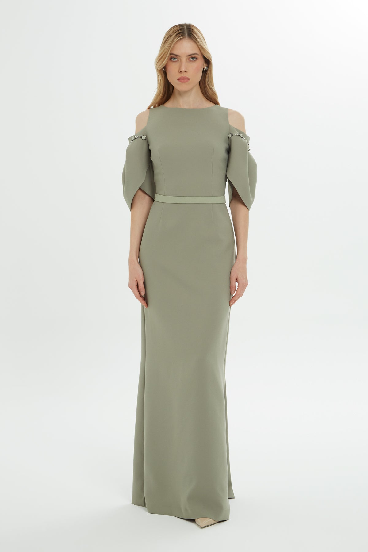 Omuz Dekolteli Uzun Elbise