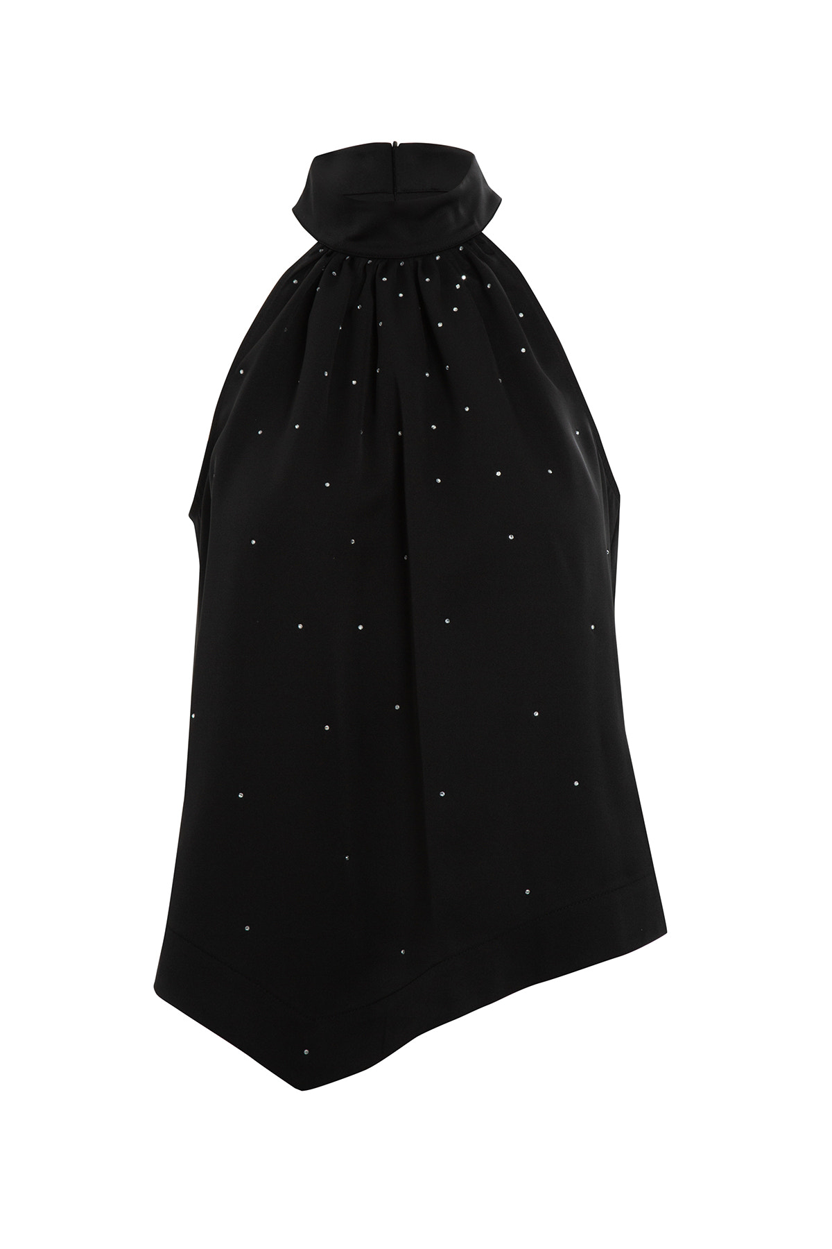 Halter Yakalı Yanları Yırtmaçlı Saten Bluz