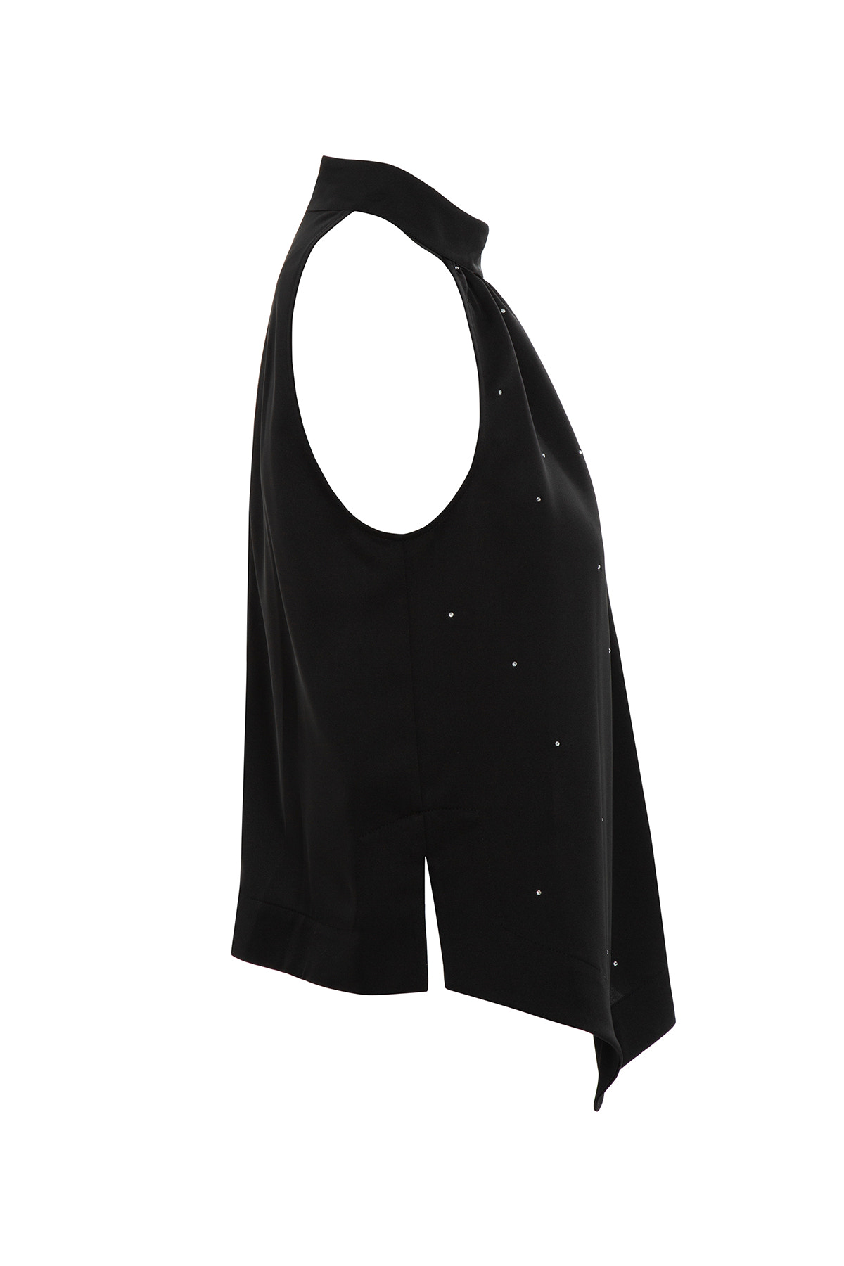 Halter Yakalı Yanları Yırtmaçlı Saten Bluz