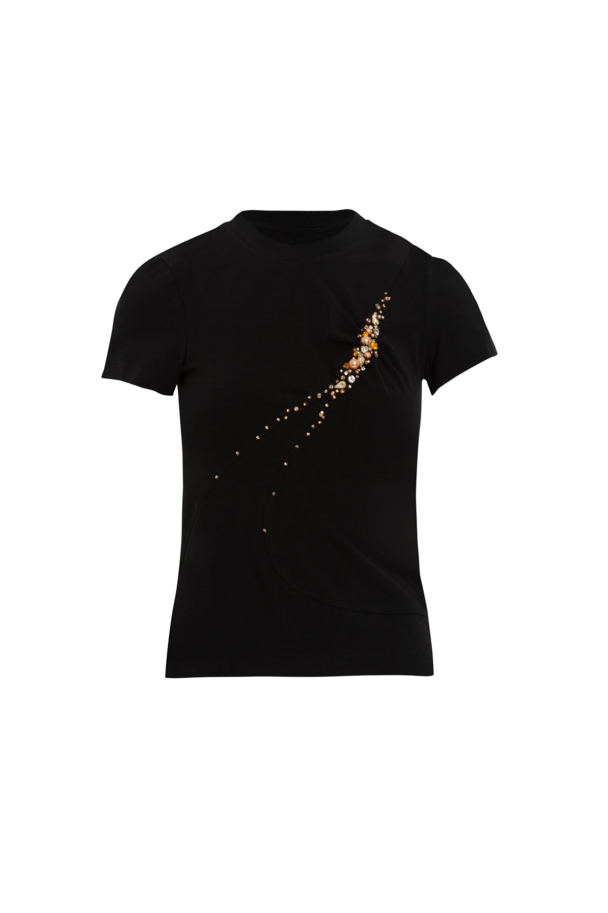 İnci Ve Detaylı Kısa Kollu Siyah T-shirt