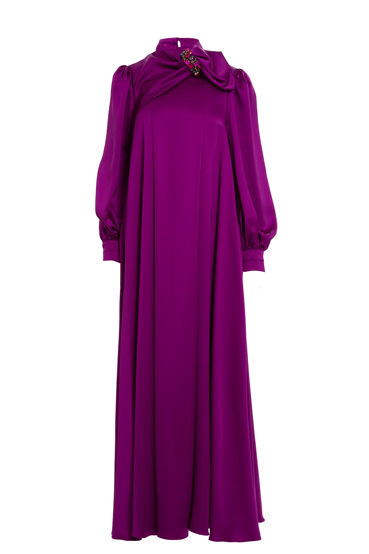 İşlemeli Fiyonk Detaylı Uzun Elbise