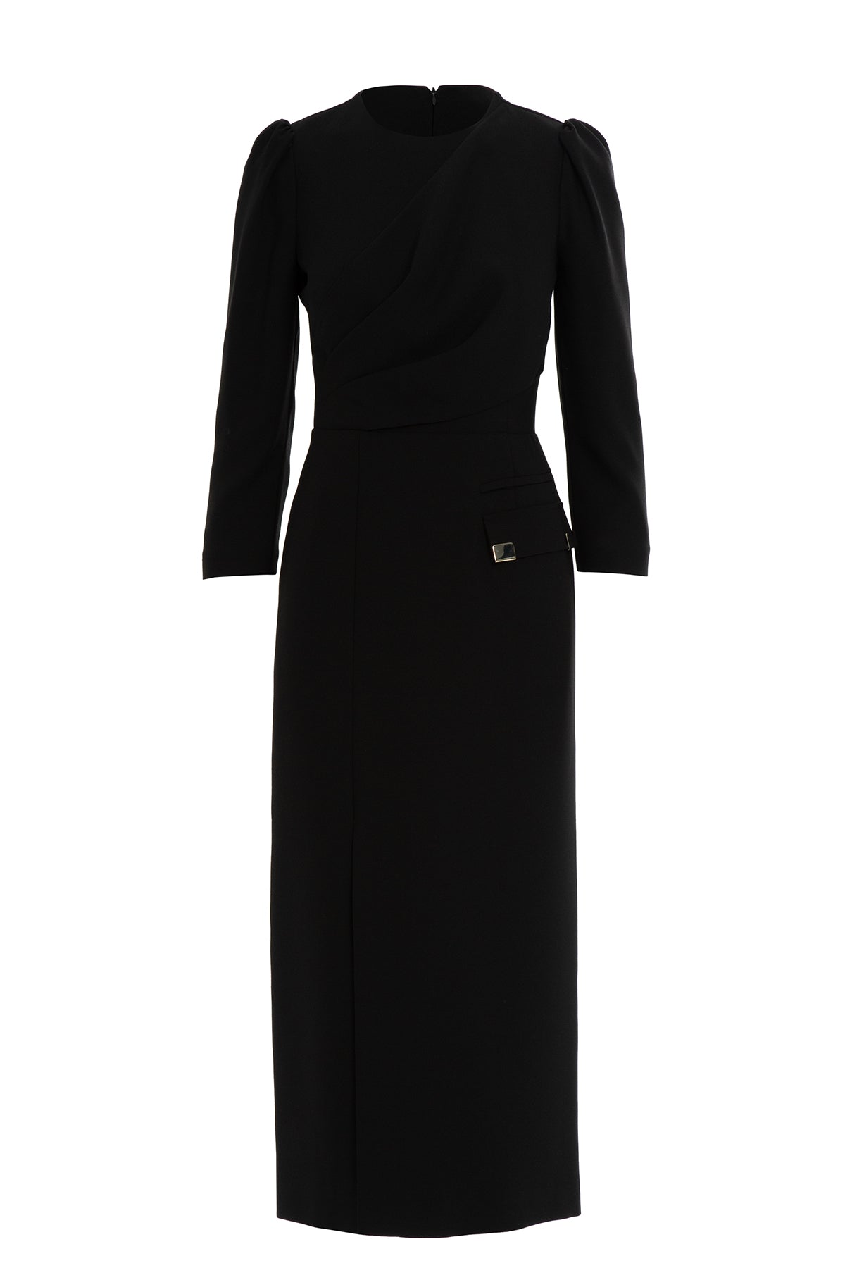 Uzun Kollu Bele Oturan Midi Boy Astarlı Elbise