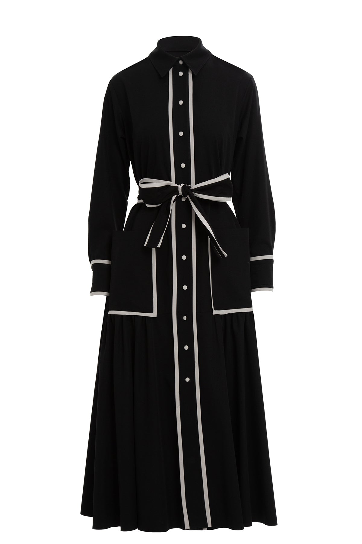 Seyyar Kuşaklı Düğme Kapamalı Midi Elbise