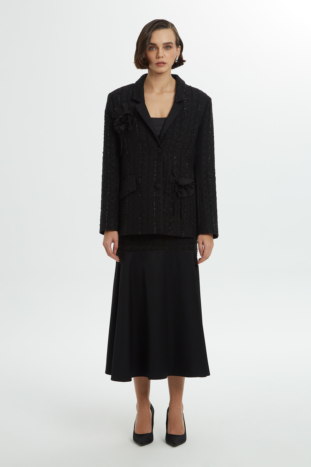 Kruvaze Yakalı Tüvit Ceket