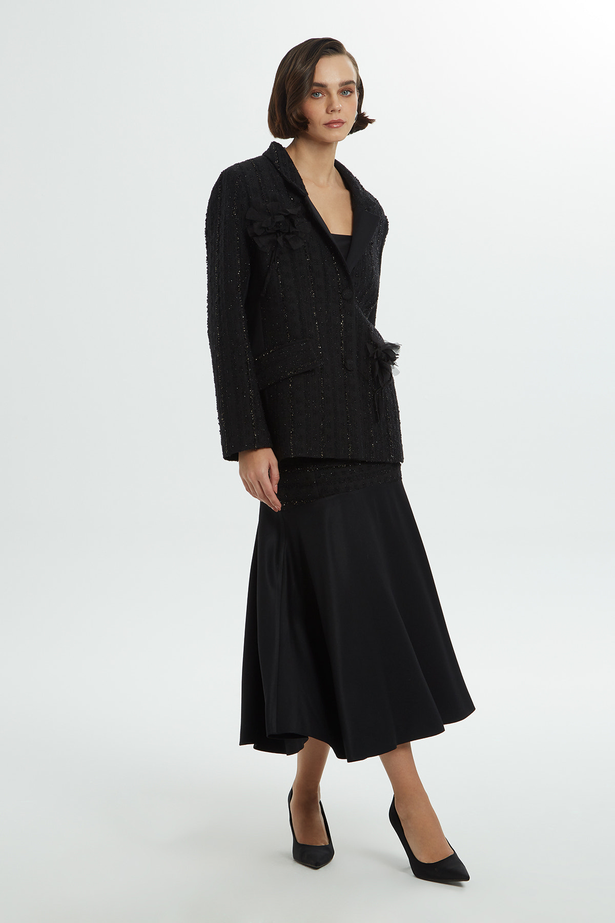 Kruvaze Yakalı Tüvit Ceket