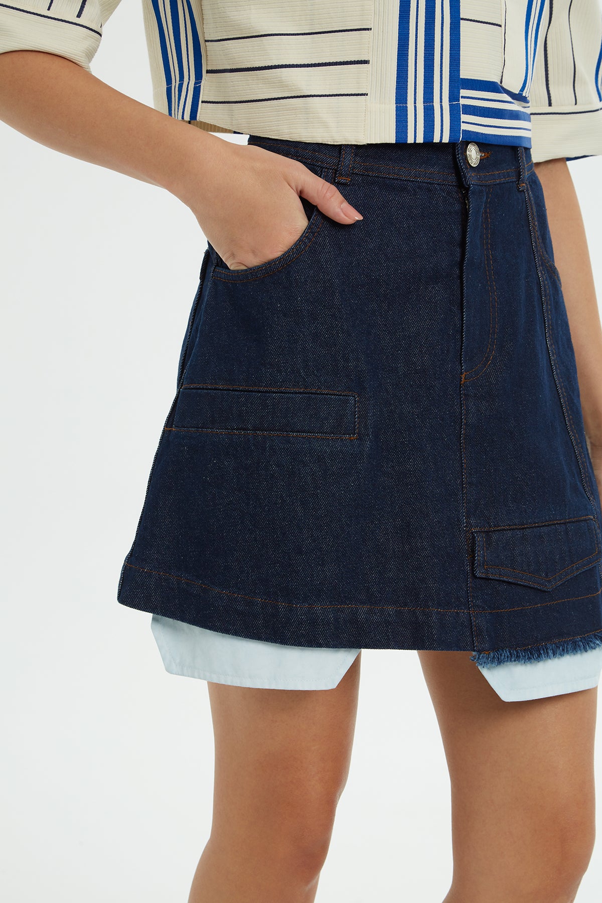 Cep Detaylı Mini Jean Etek