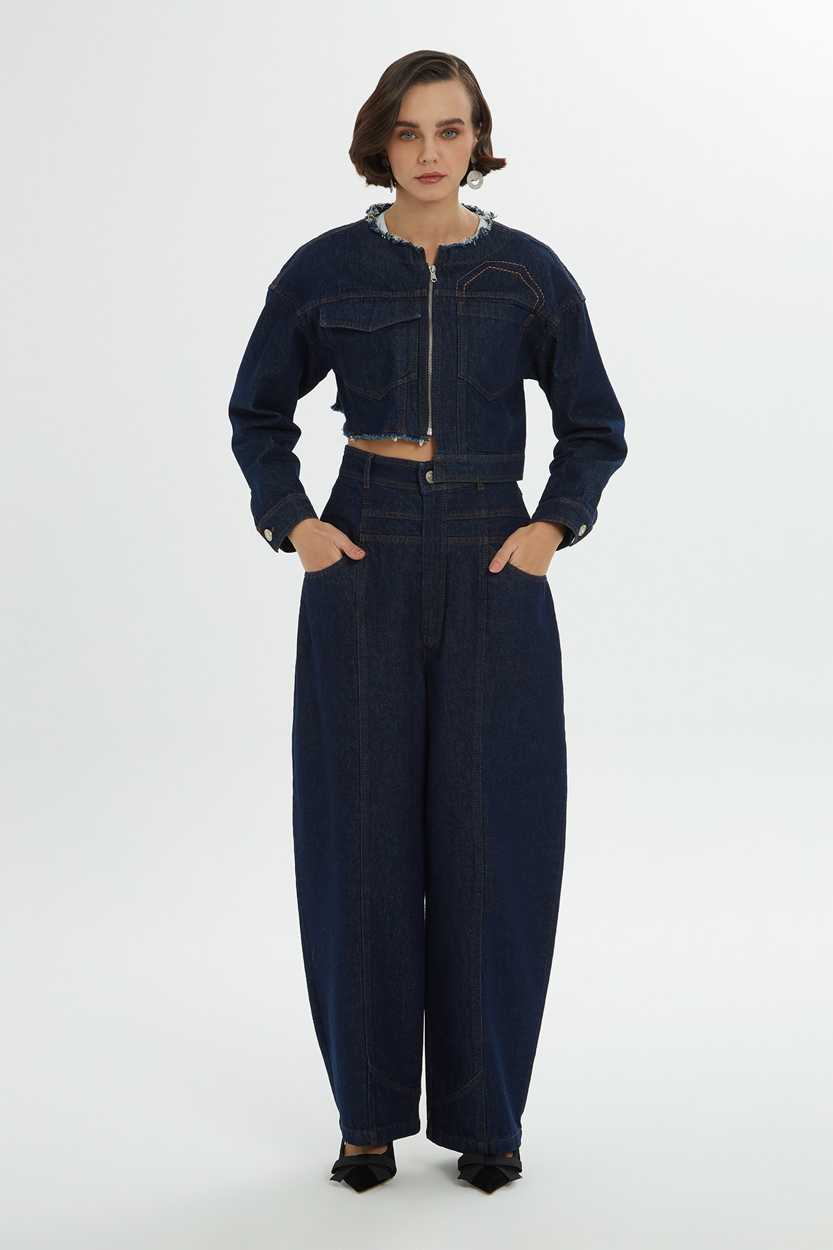 Asimetri Ve Püskül Detaylı Jean Ceket