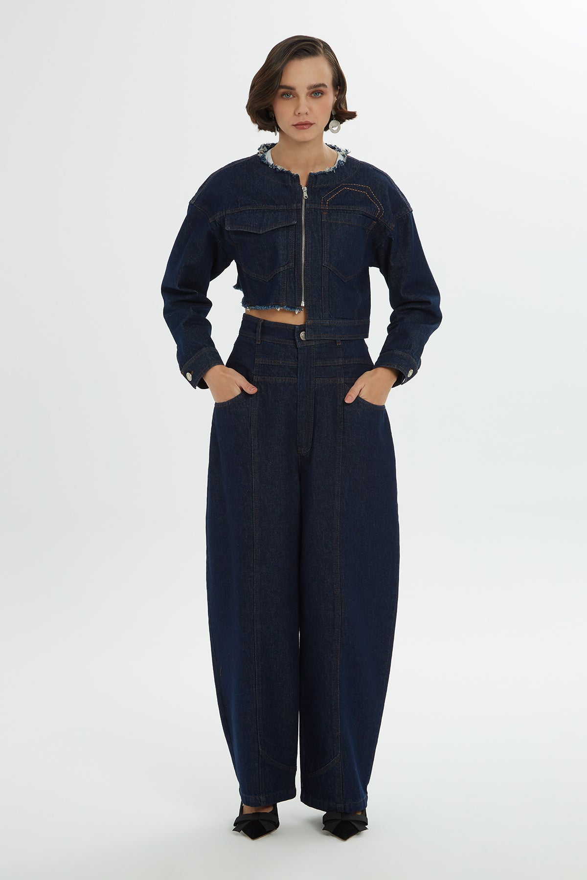 Asimetri Ve Püskül Detaylı Jean Ceket