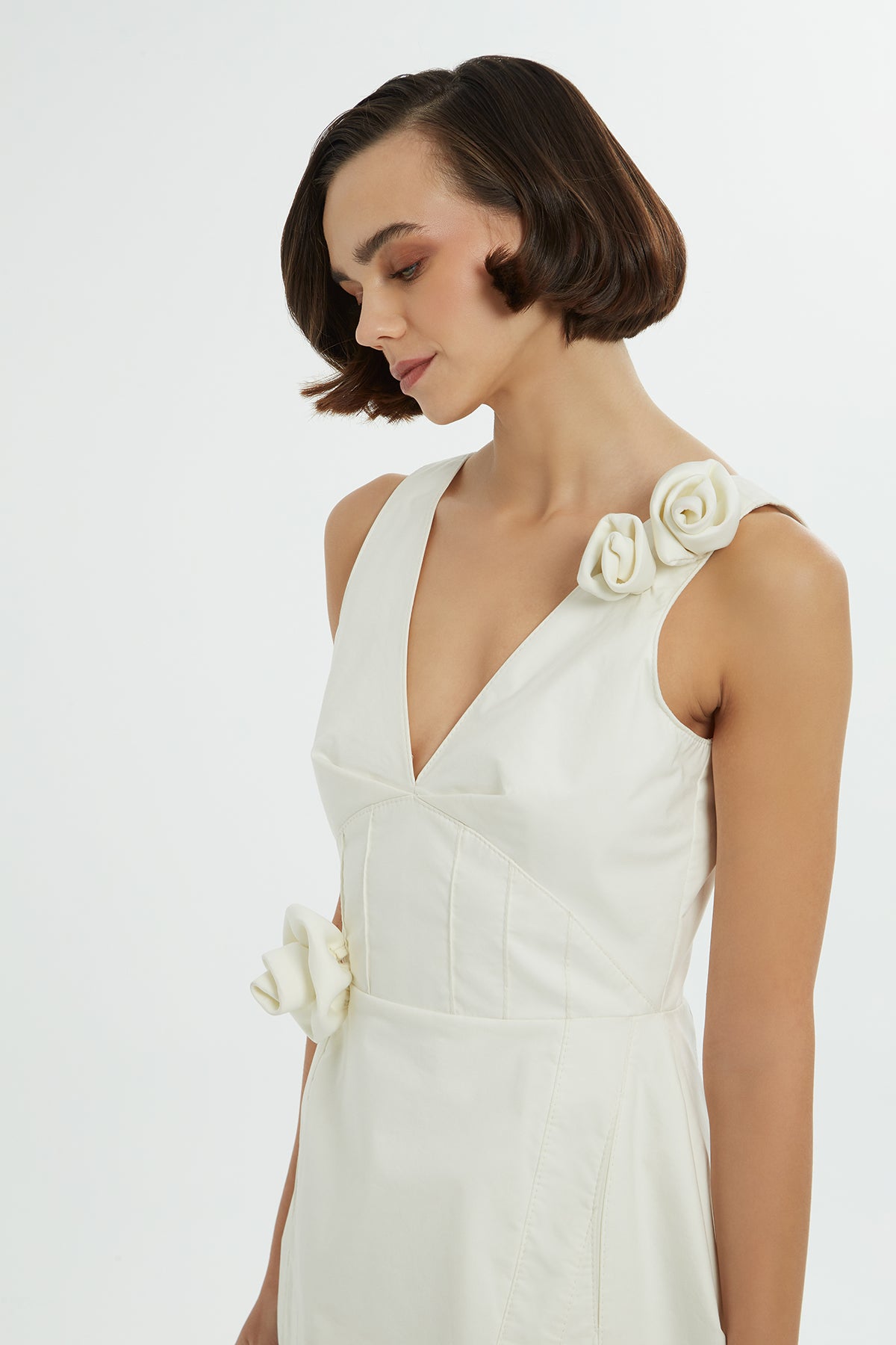 Gül Detaylı Mini Elbise