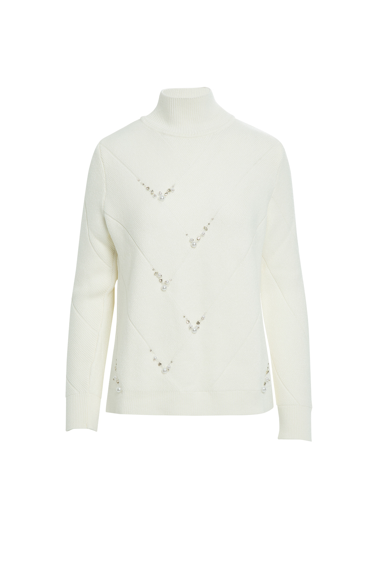 Boncuk İşlemeli Balıkçı Yaka Triko Kazak