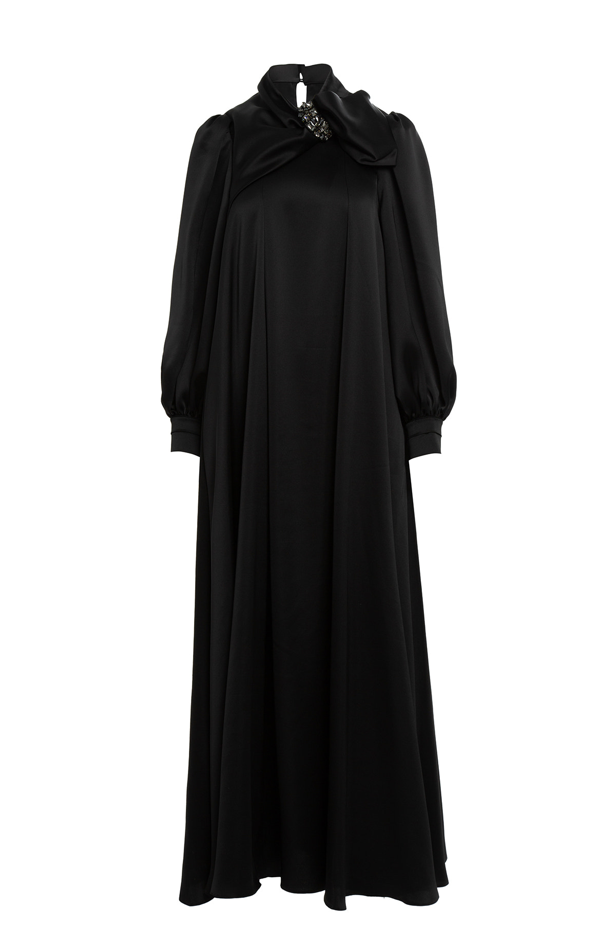 İşlemeli Fiyonk Detaylı Uzun Elbise