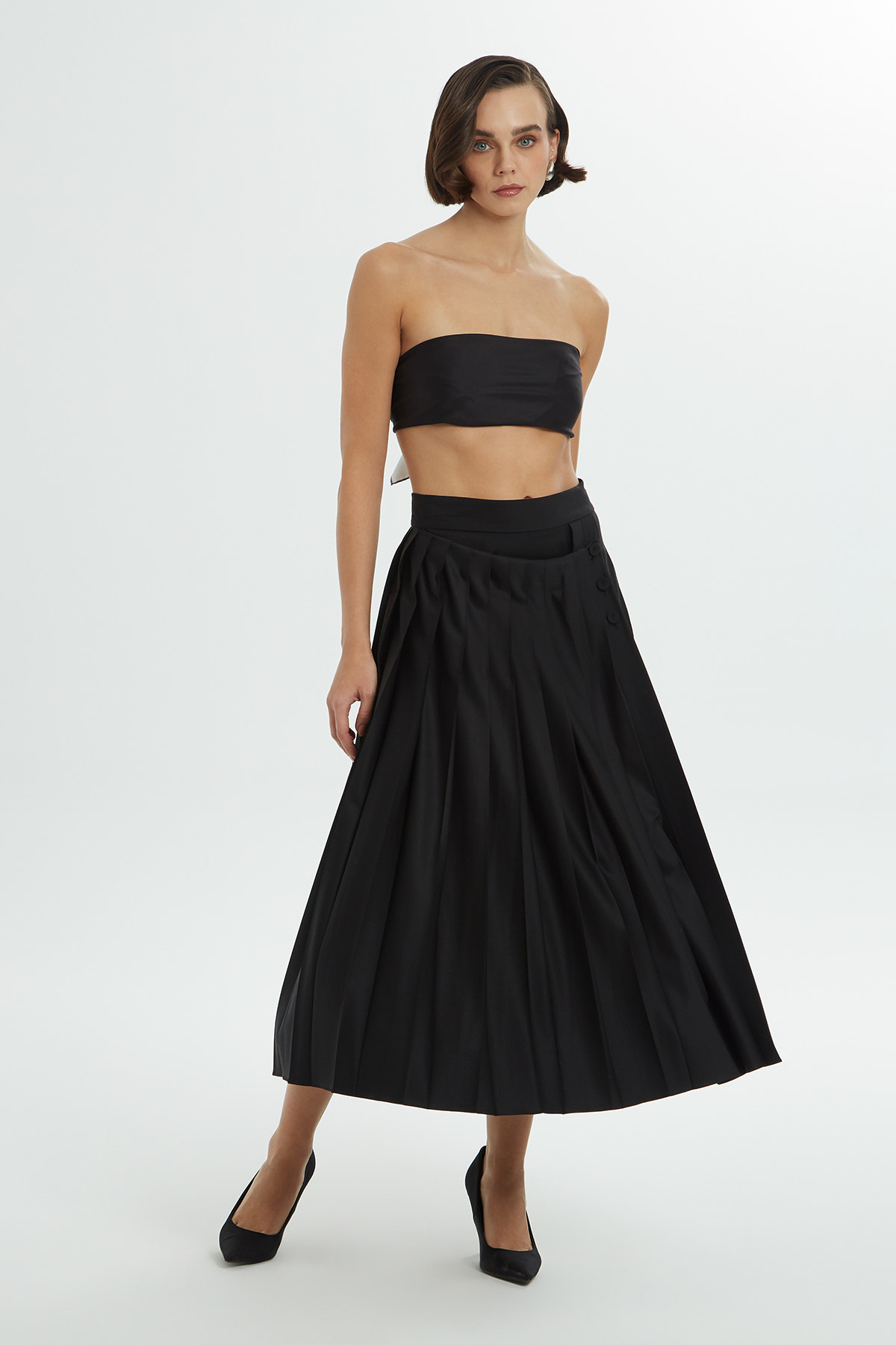 Kruvaze Kapamalı Pilili Etek